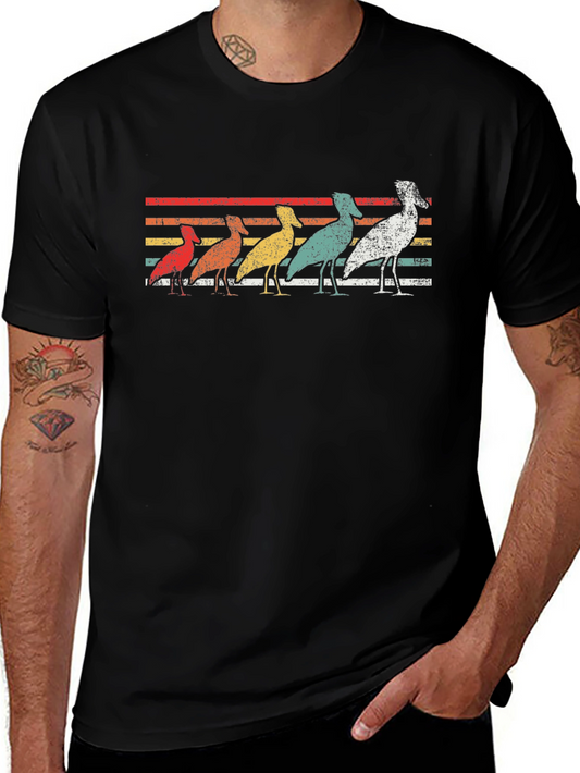Vintage Retro Ducks on a Striped Background Tee
