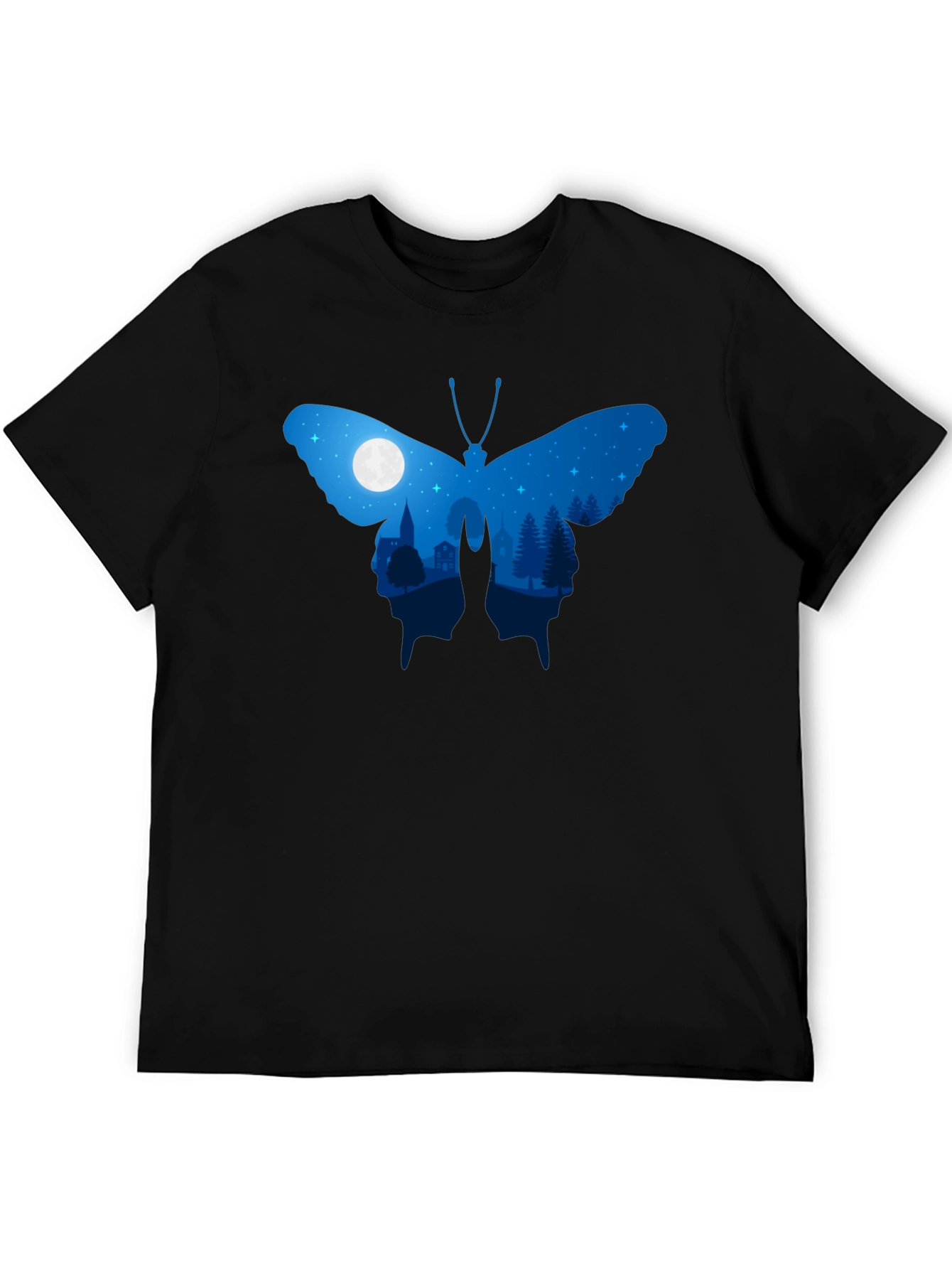 Butterfly Nightscape Graphic Tee - Black Cotton Blend