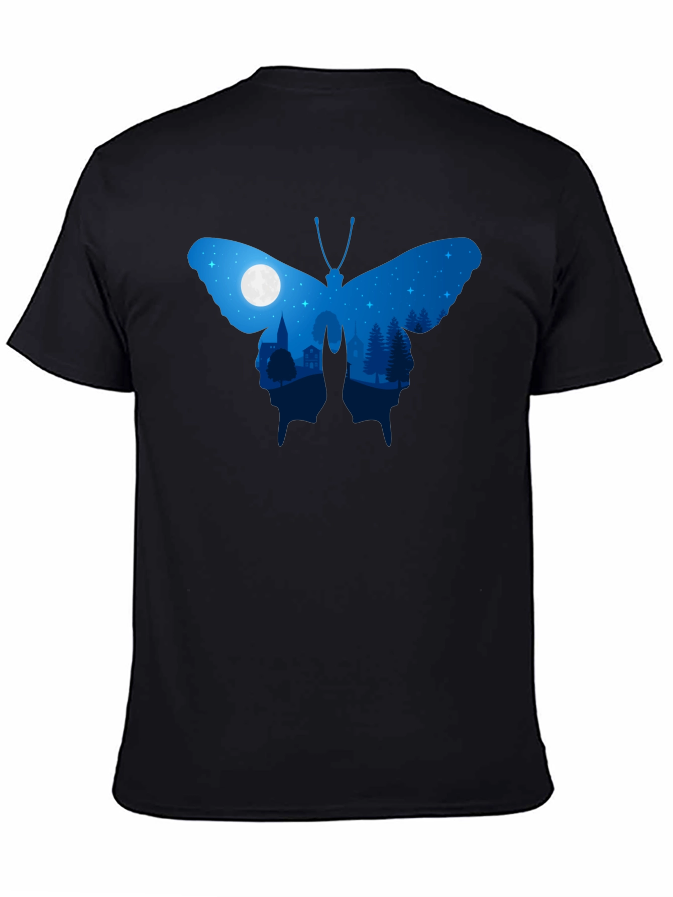 Butterfly Nightscape Graphic Tee - Black Cotton Blend