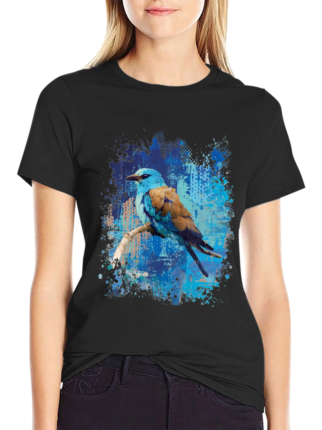 Blue Roller Bird Graphic Tee - Artistic Mens T-Shirt