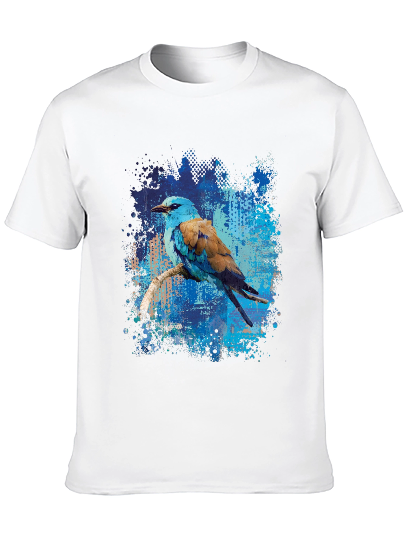 Blue Roller Bird Graphic Tee - Artistic Mens T-Shirt
