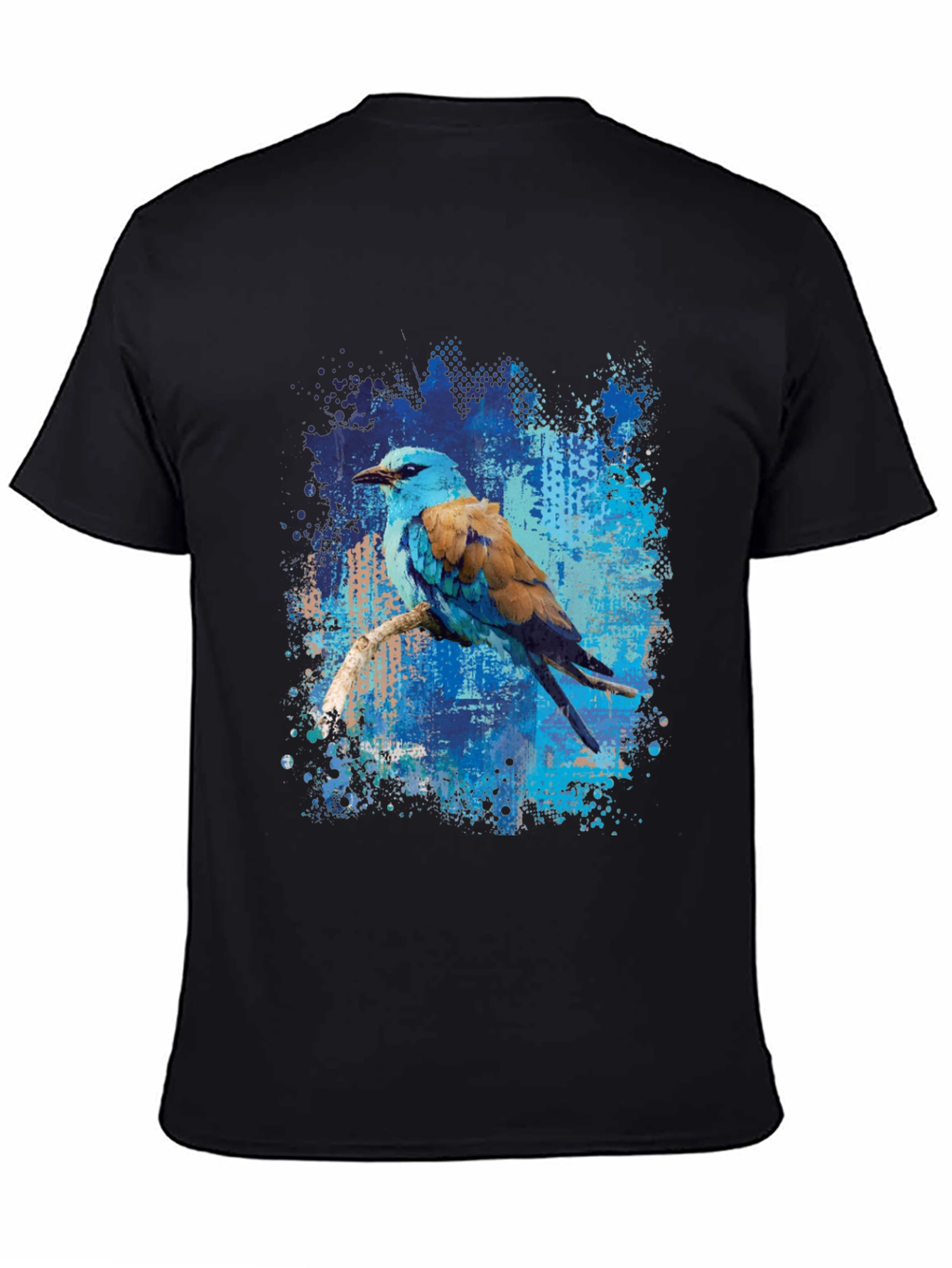 Blue Roller Bird Graphic Tee - Artistic Mens T-Shirt