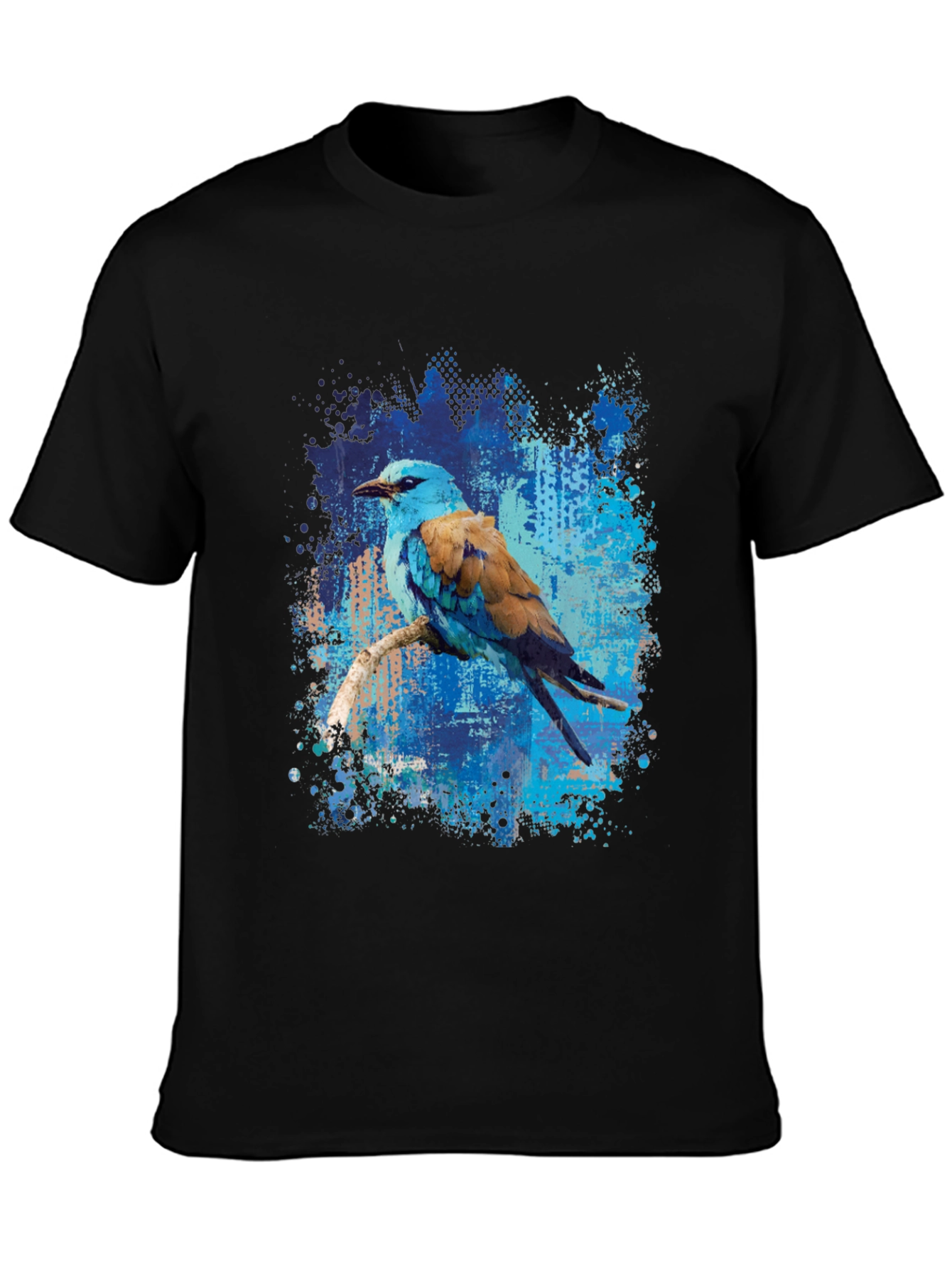 Blue Roller Bird Graphic Tee - Artistic Mens T-Shirt