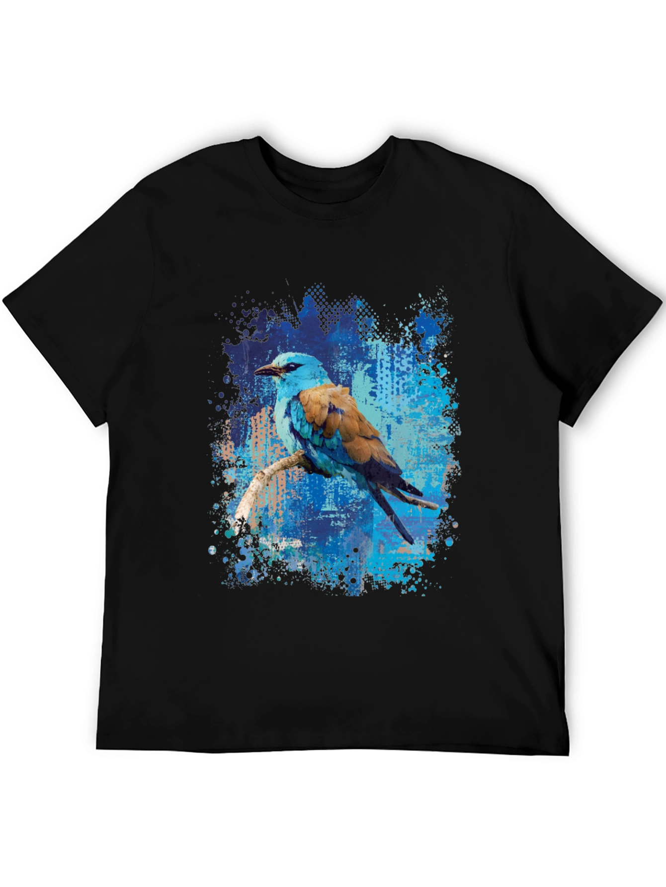 Blue Roller Bird Graphic Tee - Artistic Mens T-Shirt
