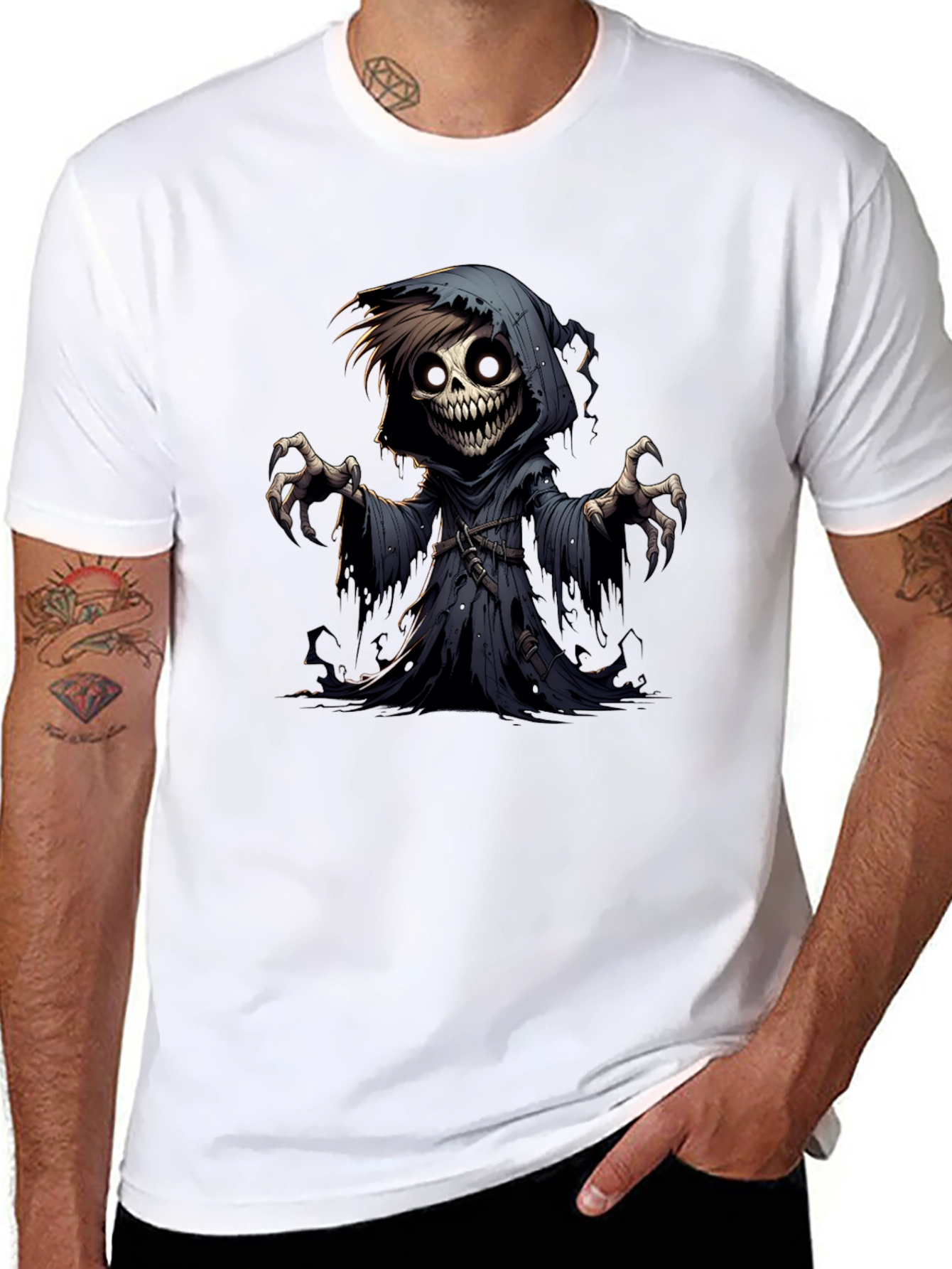 Grim Reaper Graphic Tee - Spooky Cartoon Character T-Shirt