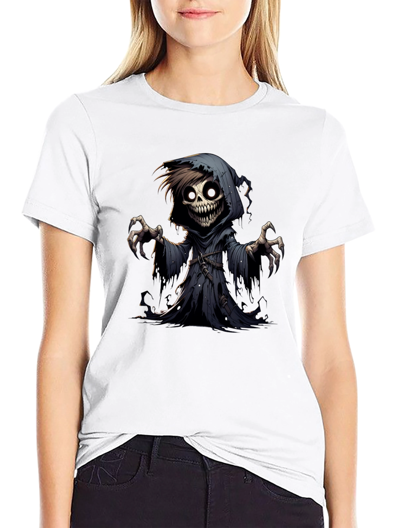 Grim Reaper Graphic Tee - Spooky Cartoon Character T-Shirt