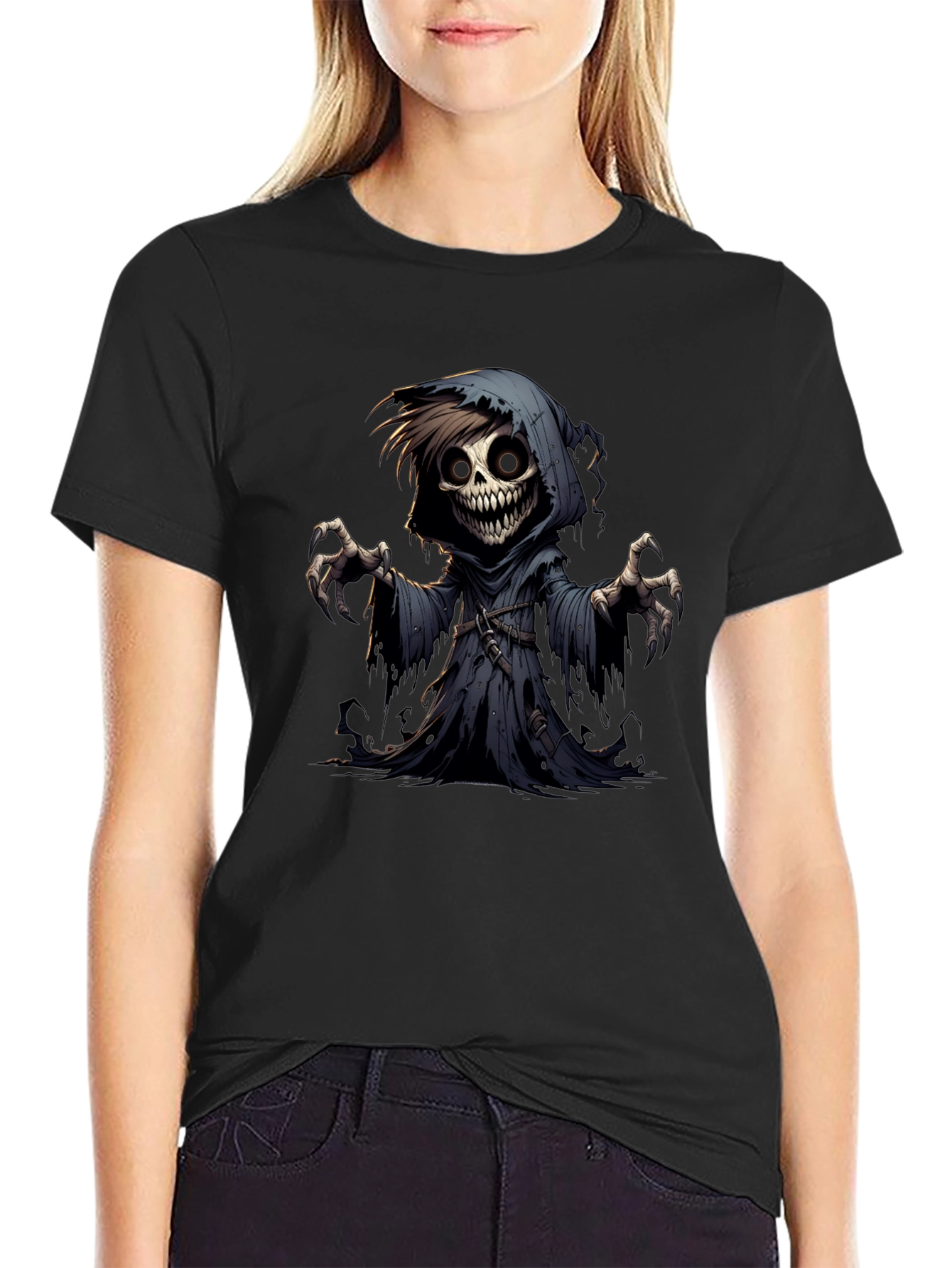 Grim Reaper Graphic Tee - Spooky Cartoon Character T-Shirt