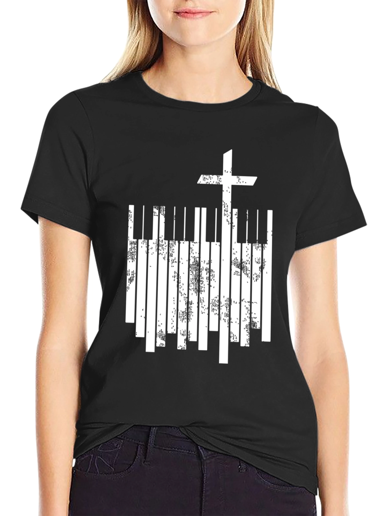 Christian Cross Piano Keys Graphic T-Shirt