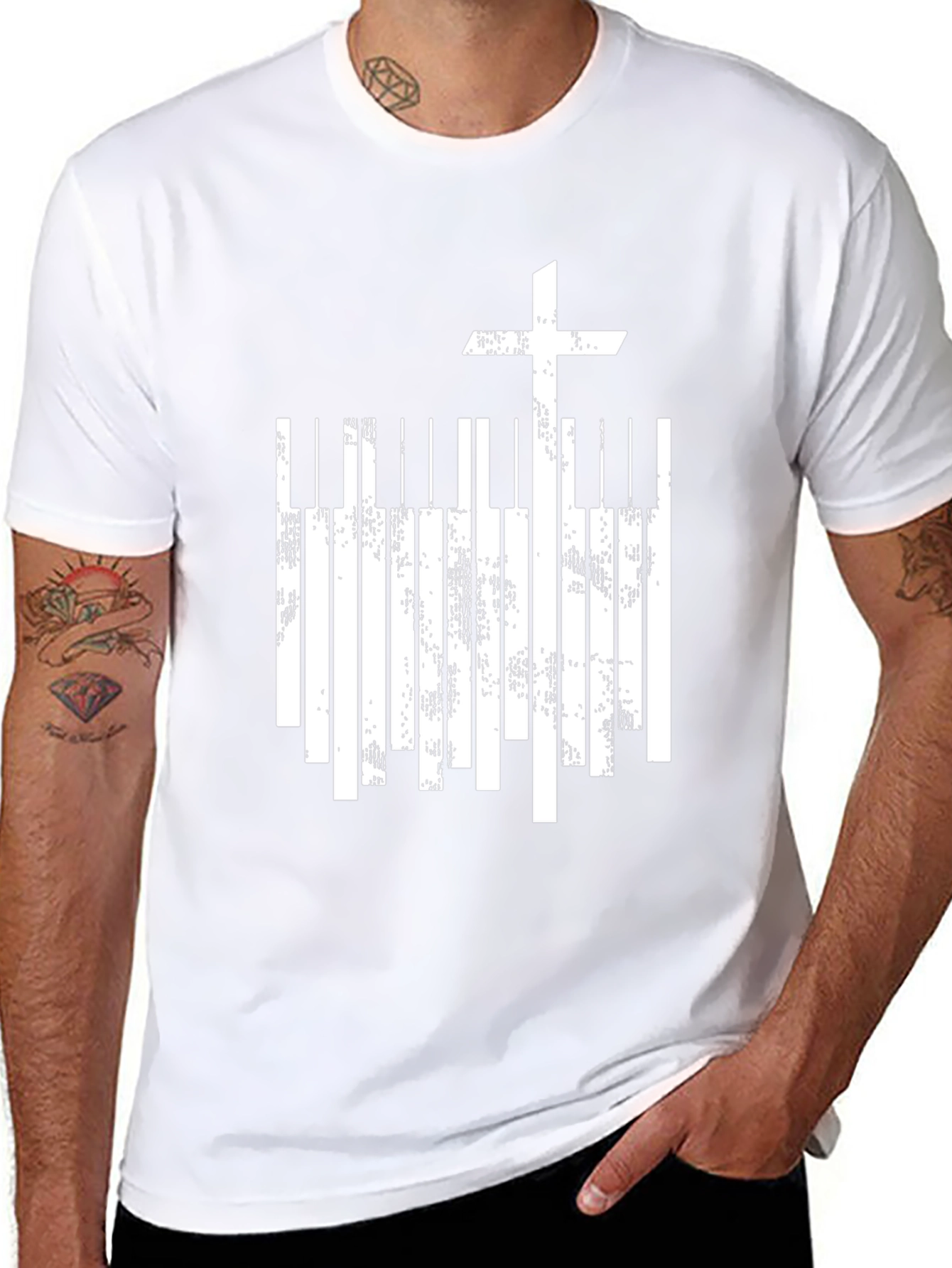 Christian Cross Piano Keys Graphic T-Shirt