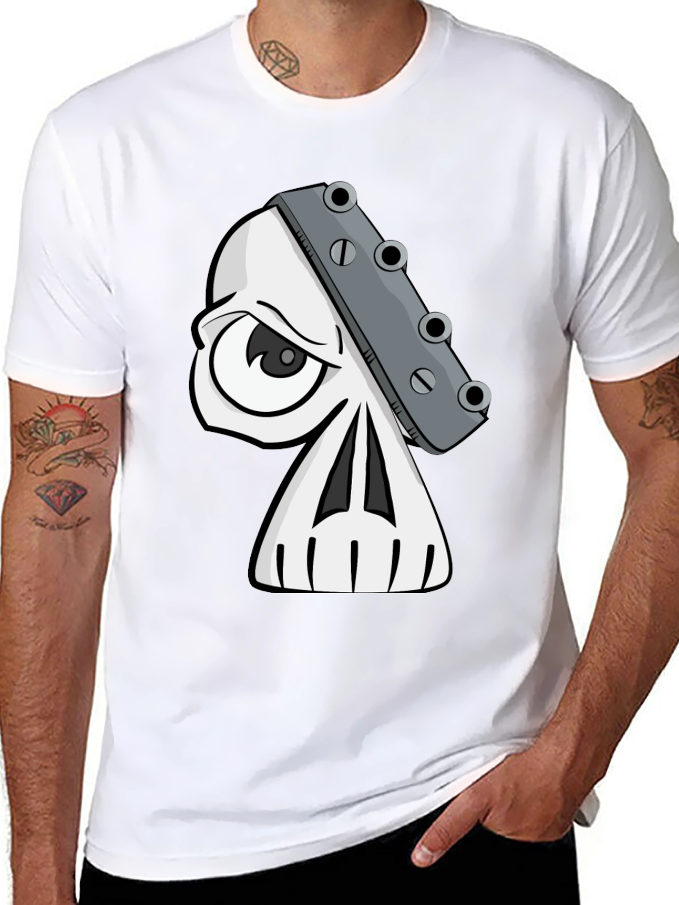 Skull Guitar Headstock Graphic T-Shirt