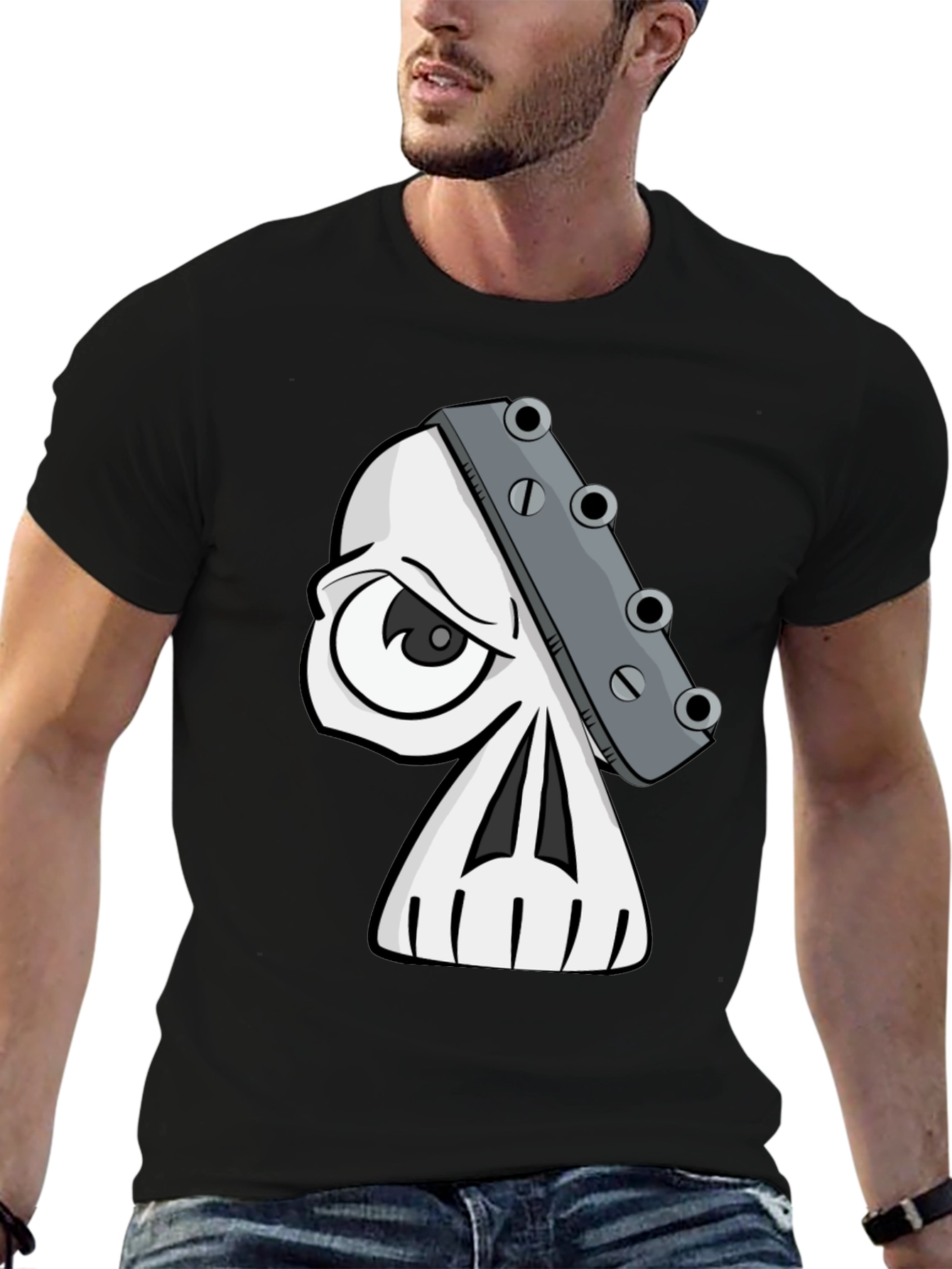 Skull Guitar Headstock Graphic T-Shirt