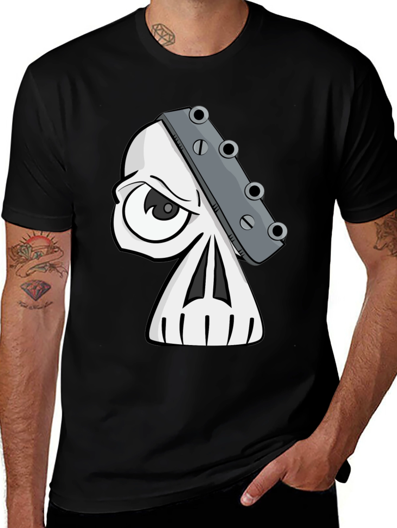 Skull Guitar Headstock Graphic T-Shirt