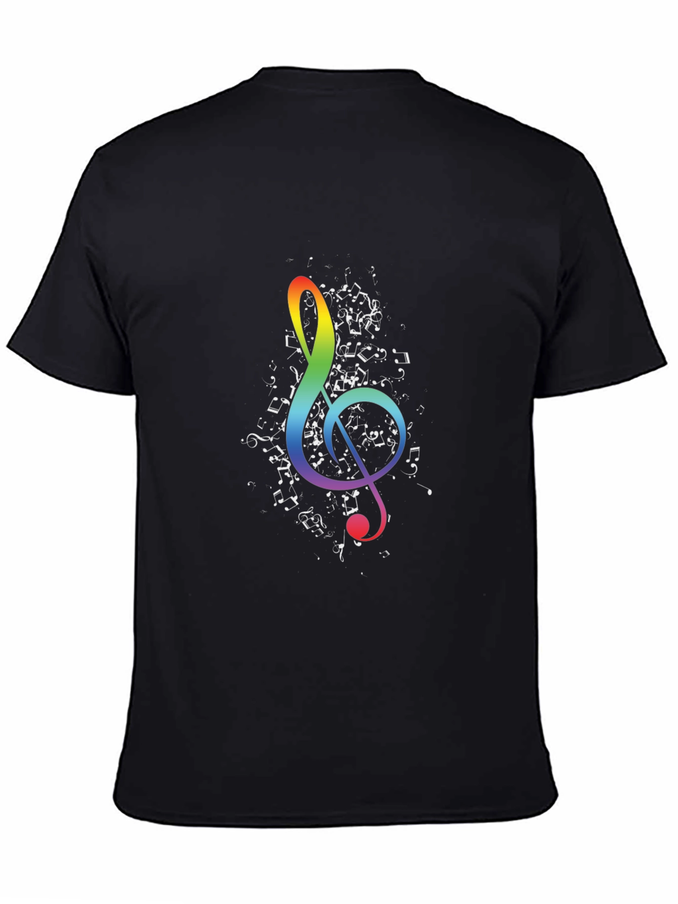 Rainbow Treble Clef Music Notes Black T-Shirt