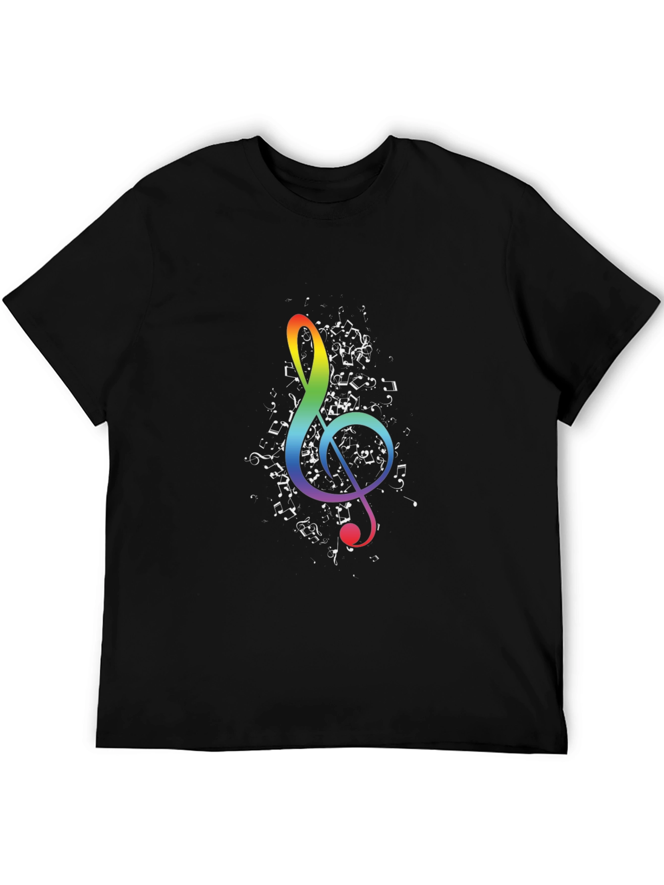 Rainbow Treble Clef Music Notes Black T-Shirt