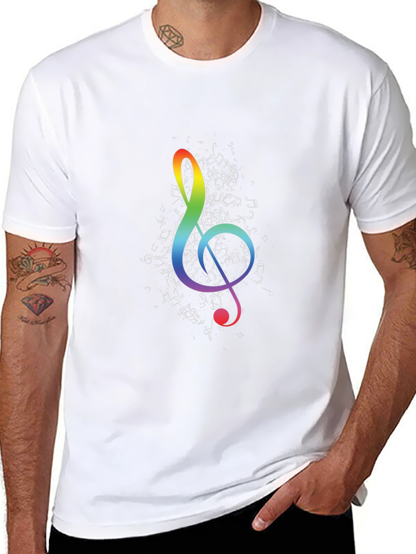 Rainbow Treble Clef Music Notes Black T-Shirt