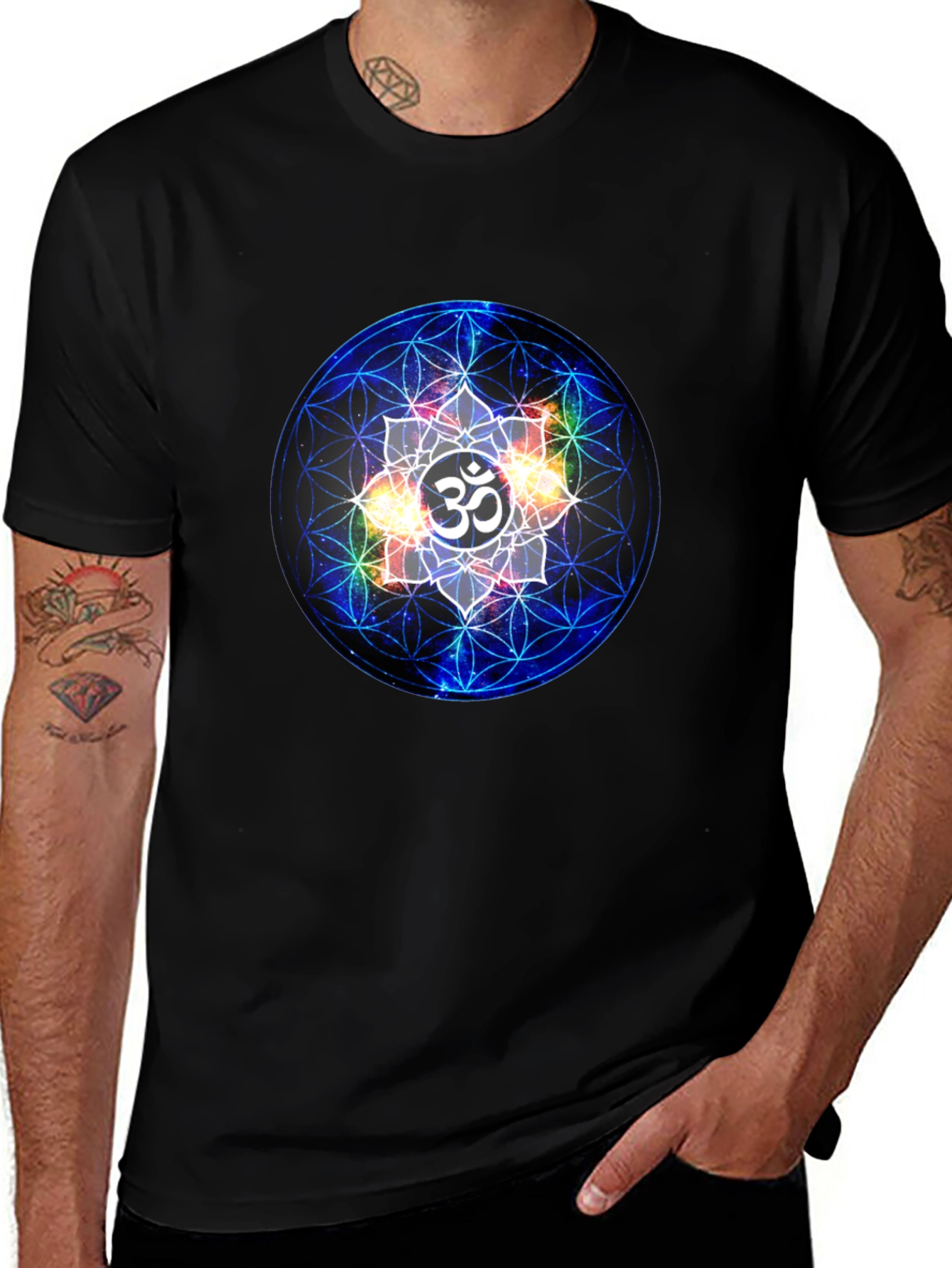 Om Mandala Graphic Tee - Black Cotton Blend