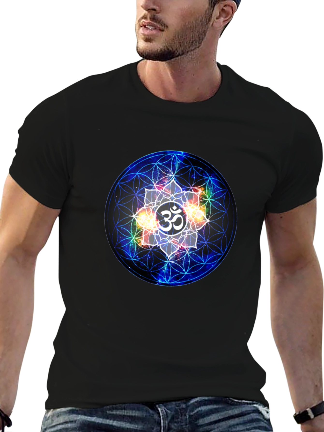 Om Mandala Graphic Tee - Black Cotton Blend