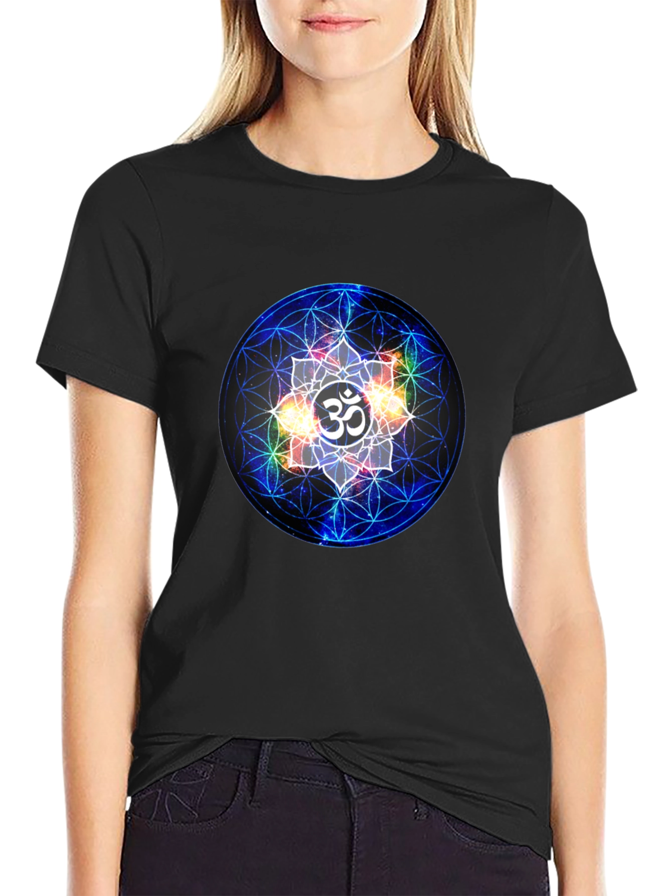Om Mandala Graphic Tee - Black Cotton Blend