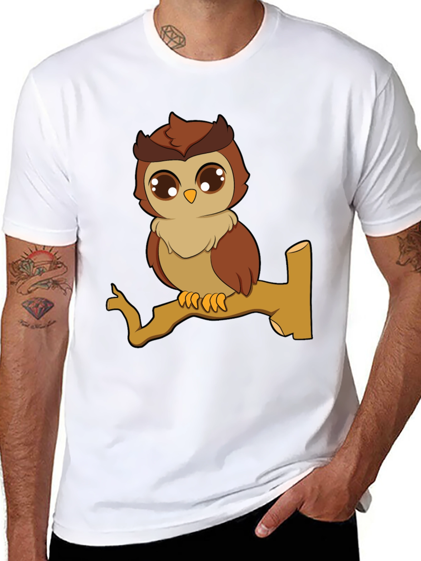 Owl Graphic Tee - Cute Cartoon Bird T-Shirt