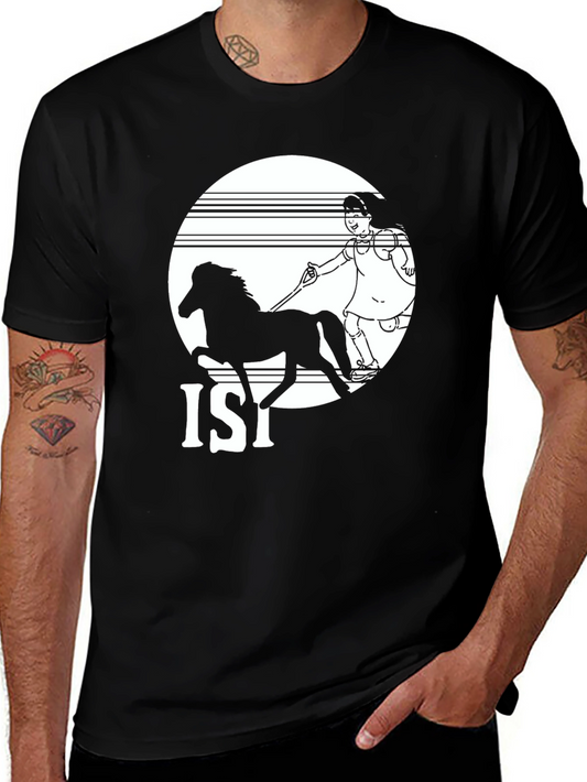 Black T-Shirt with Horse and Girl Graphic