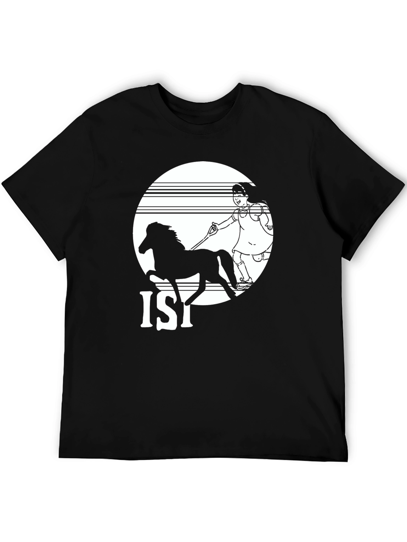 Black T-Shirt with Horse and Girl Graphic