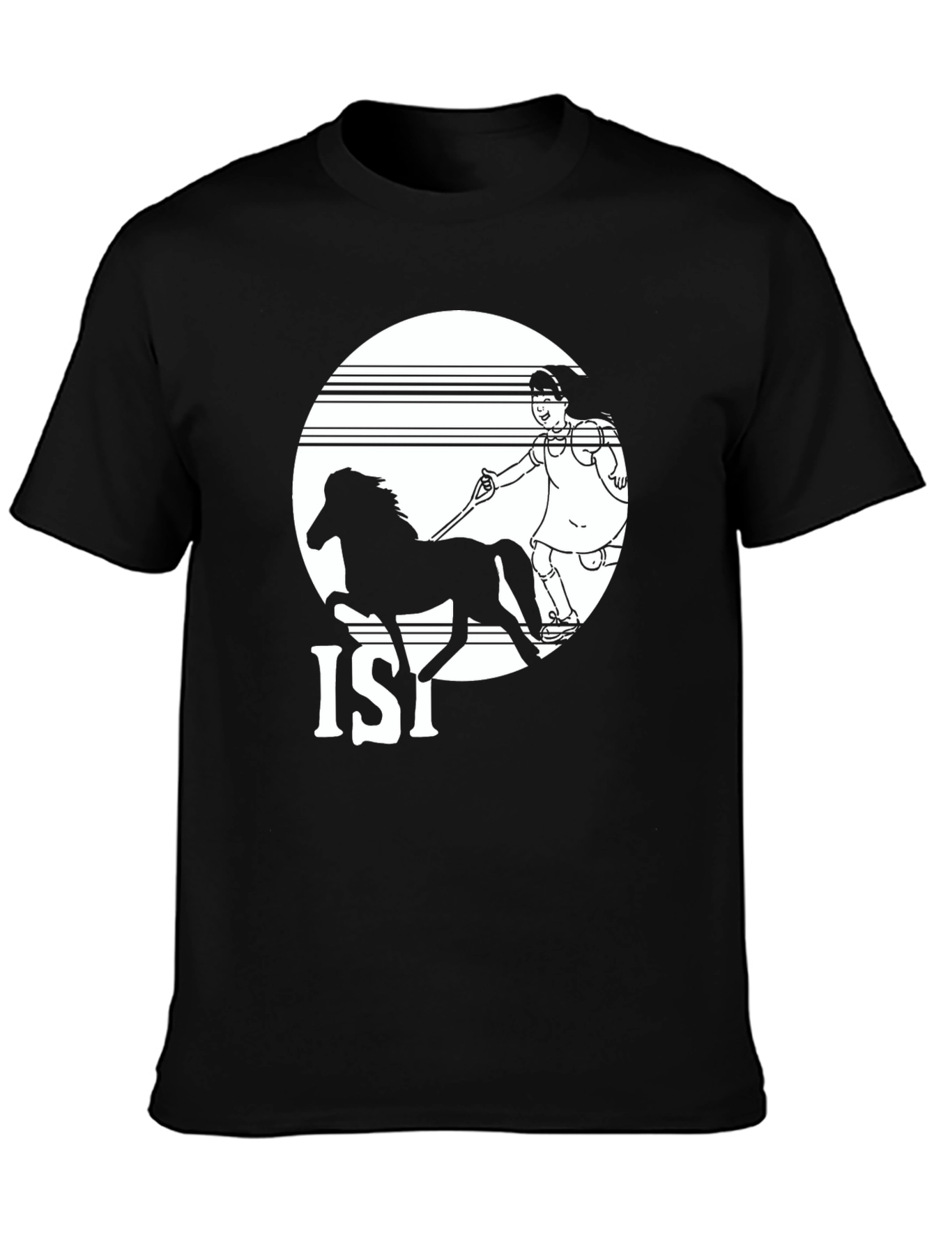 Black T-Shirt with Horse and Girl Graphic