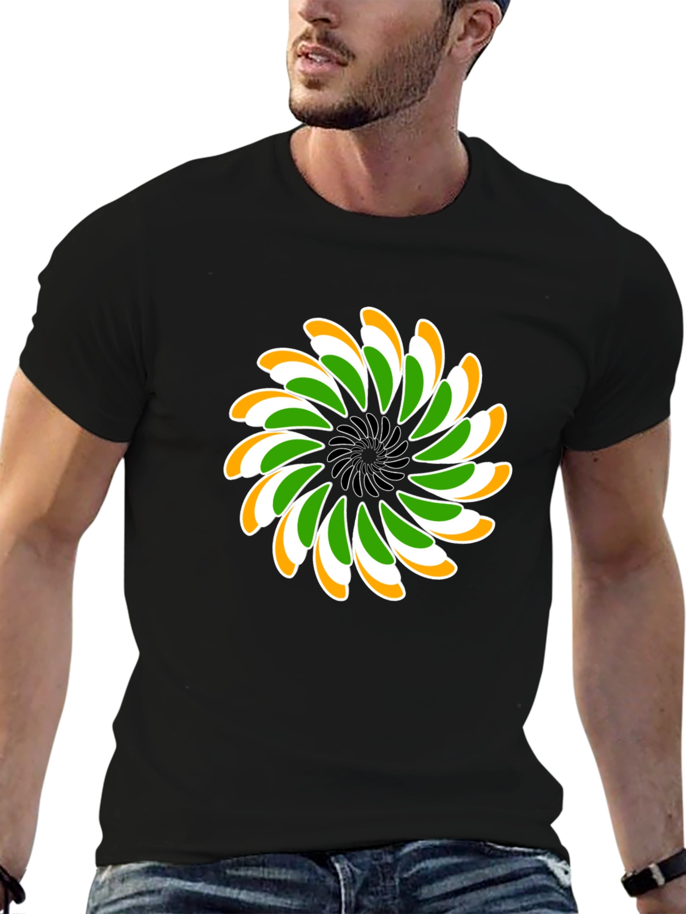 Indian Flag Floral T-Shirt - Black Cotton Blend