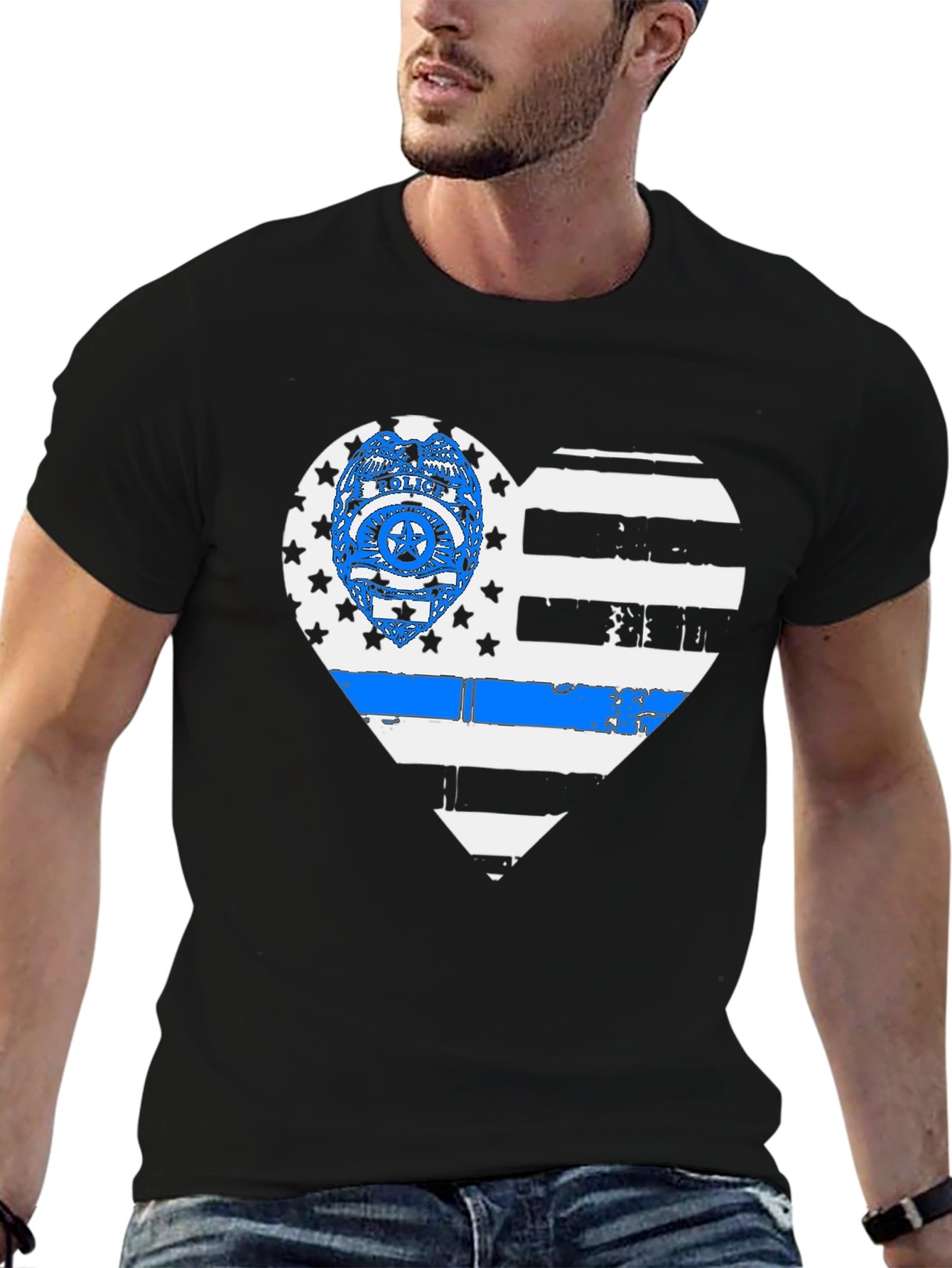 Thin Blue Line Heart Graphic T-Shirt