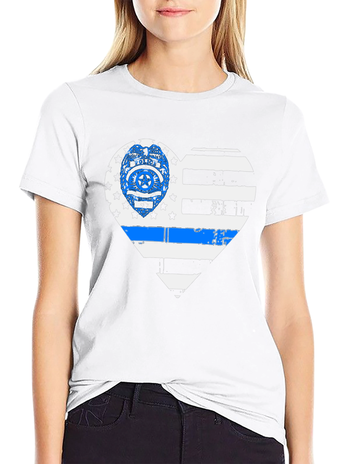 Thin Blue Line Heart Graphic T-Shirt