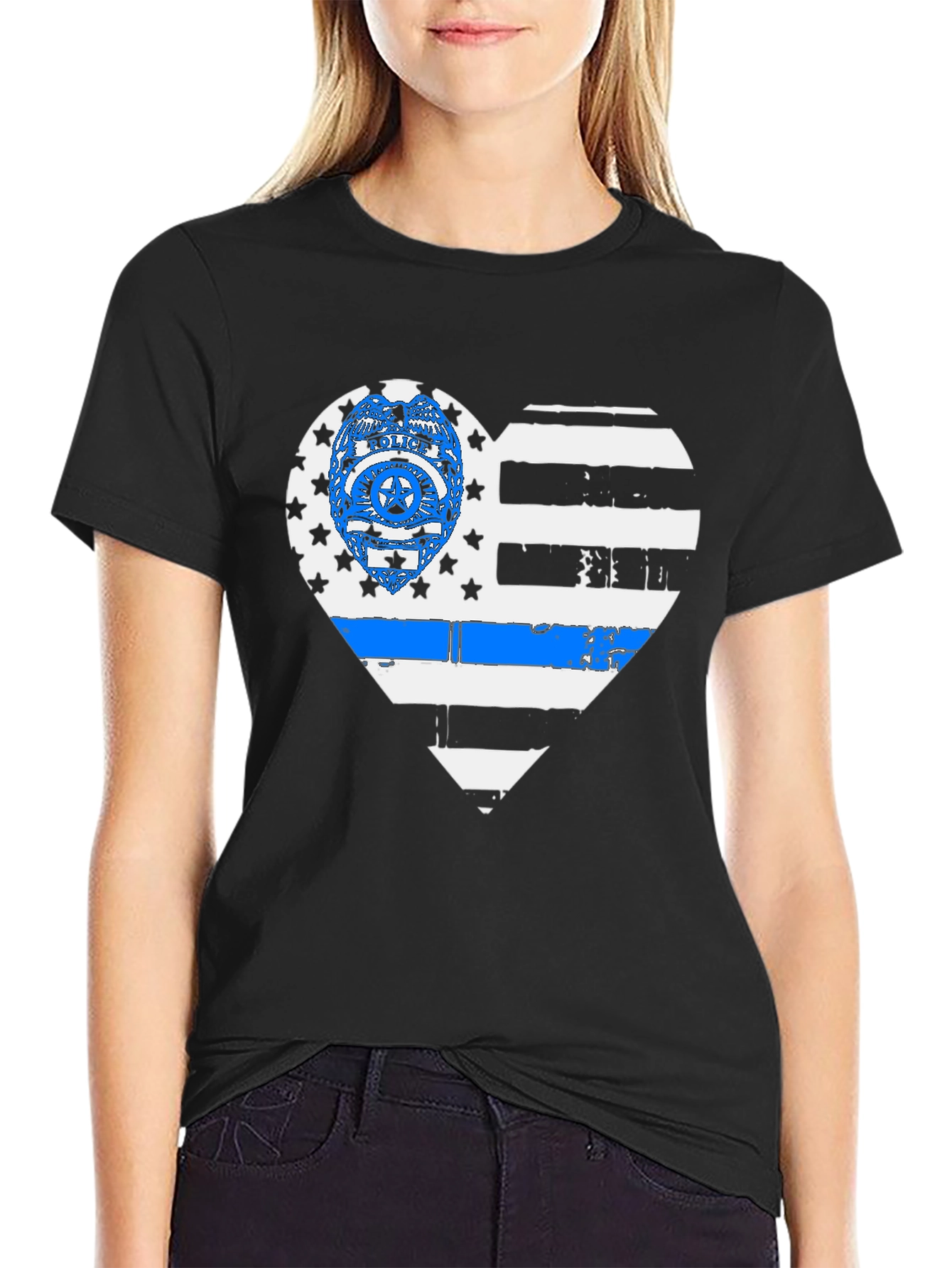 Thin Blue Line Heart Graphic T-Shirt