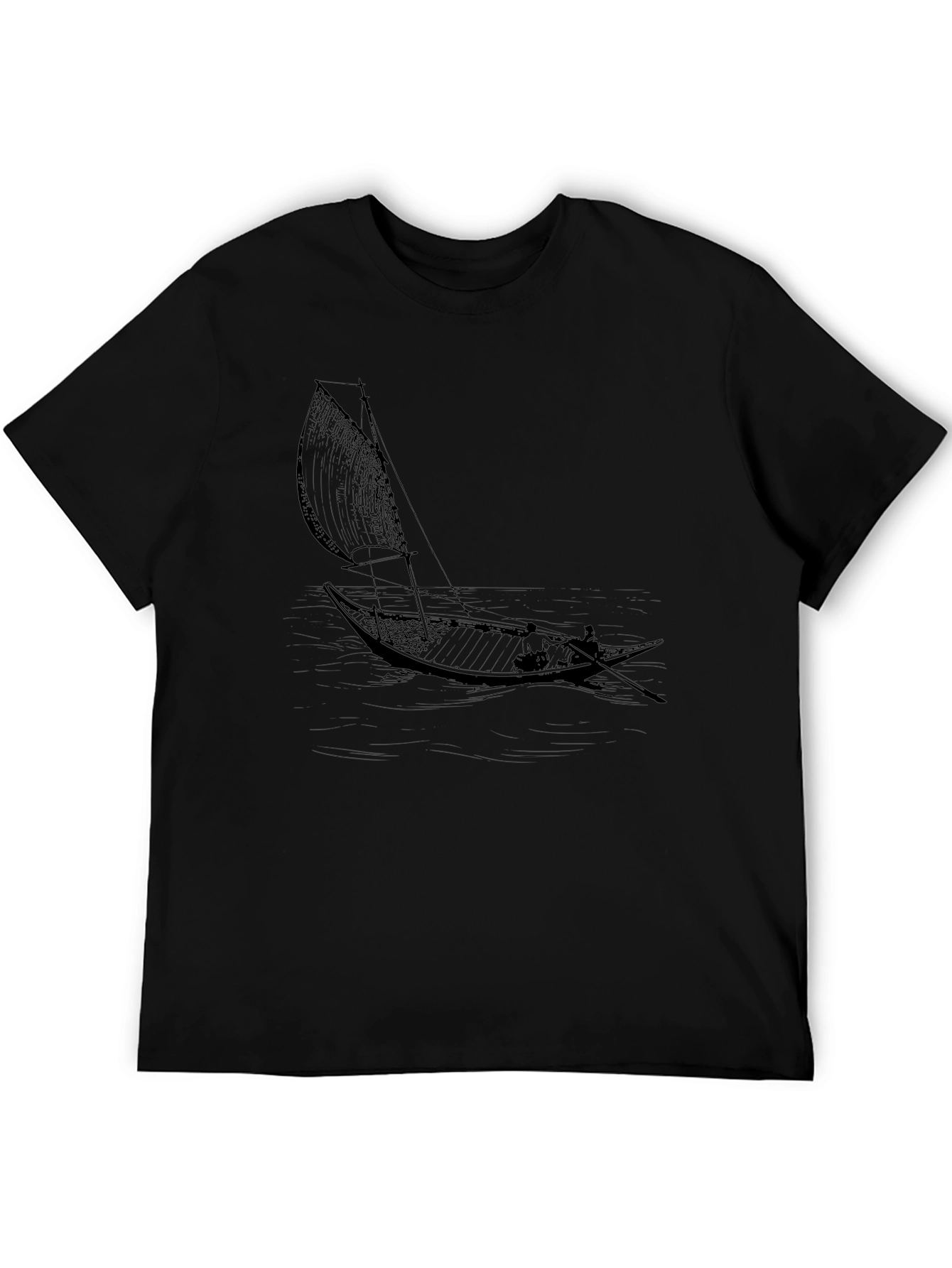 Black T-Shirt with Sailing Boat Graphic