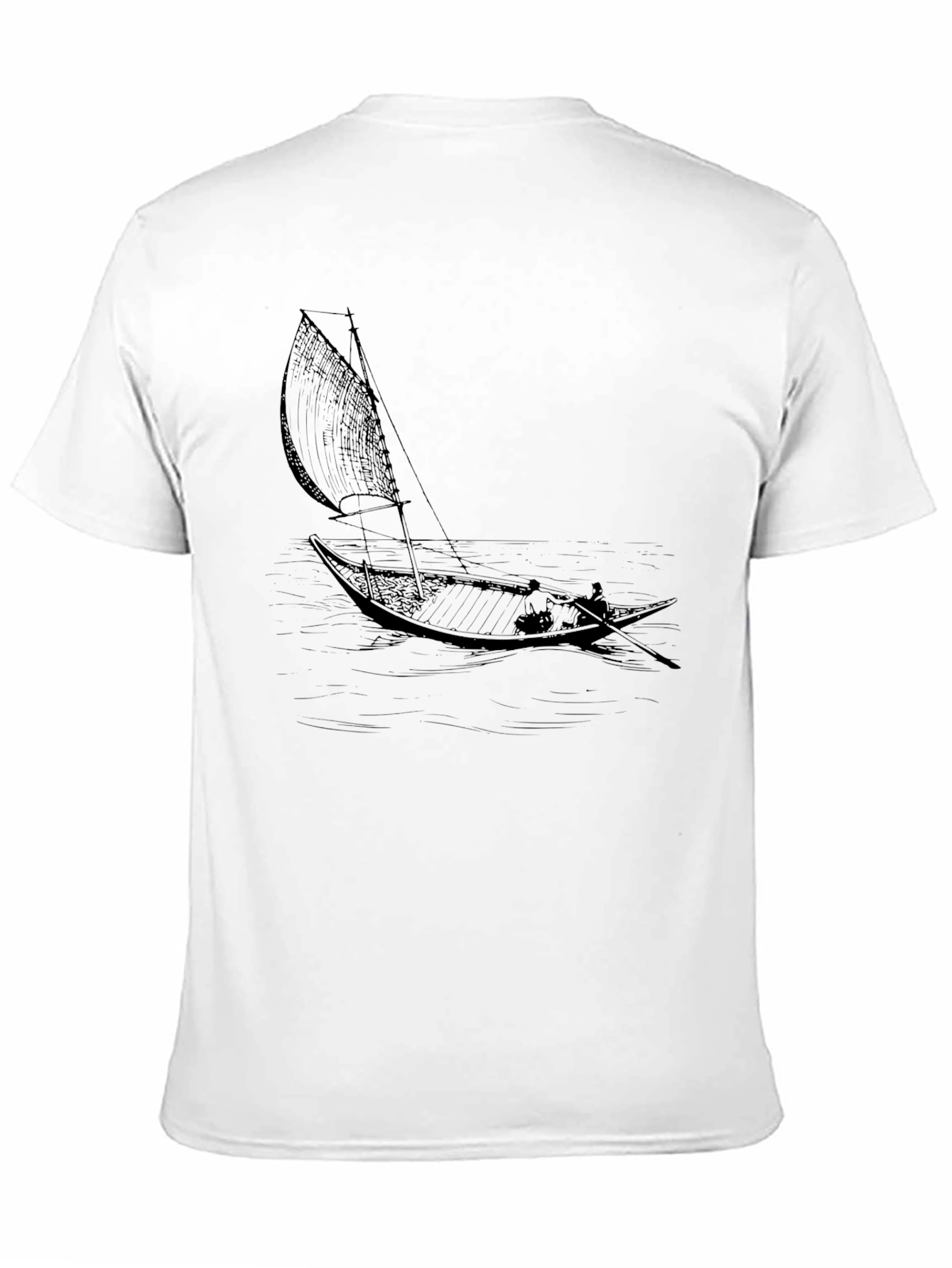 Black T-Shirt with Sailing Boat Graphic