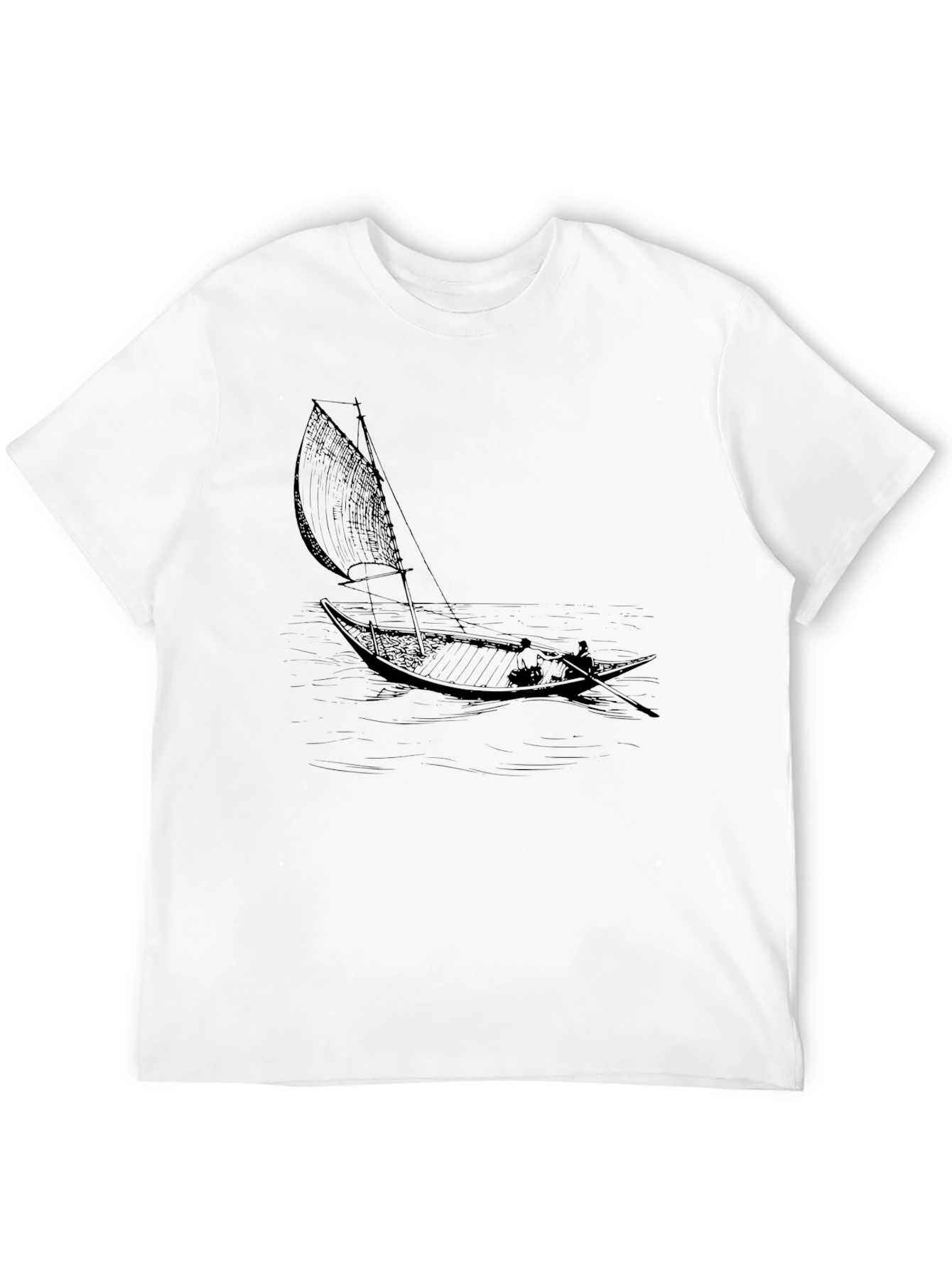 Black T-Shirt with Sailing Boat Graphic