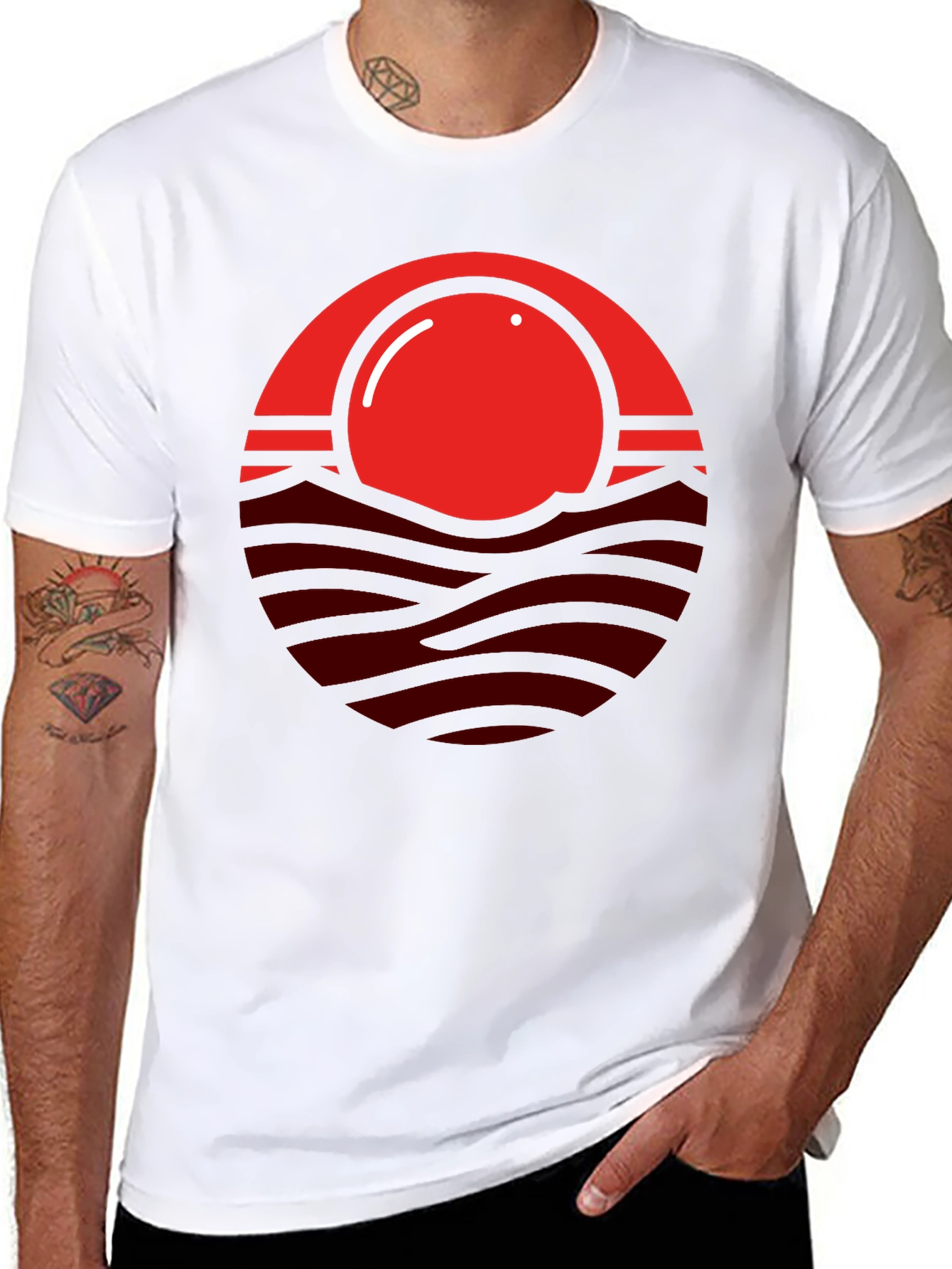 Red Sunset Graphic Print Mens Black T-Shirt