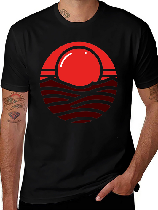Red Sunset Graphic Print Mens Black T-Shirt