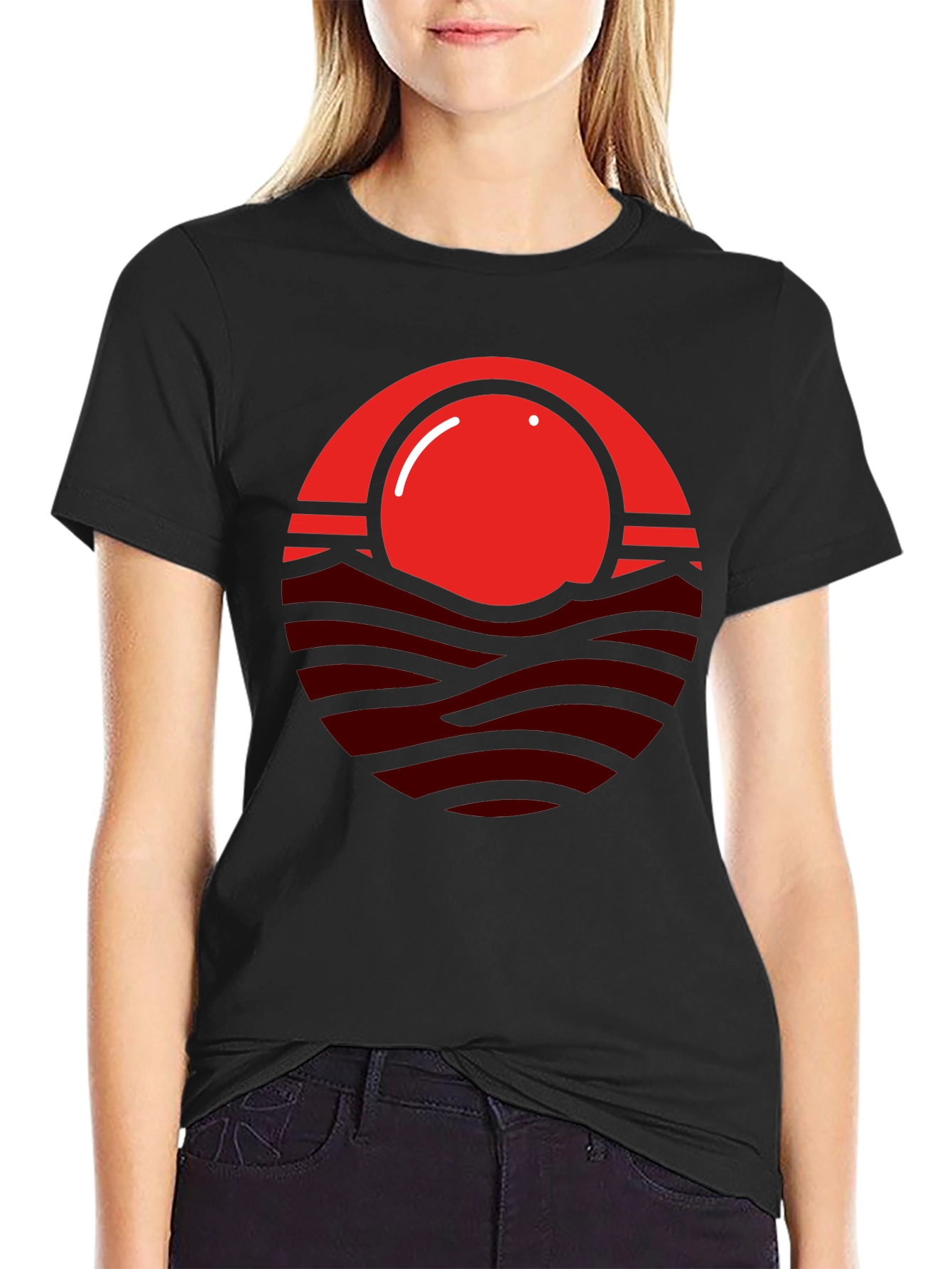 Red Sunset Graphic Print Mens Black T-Shirt