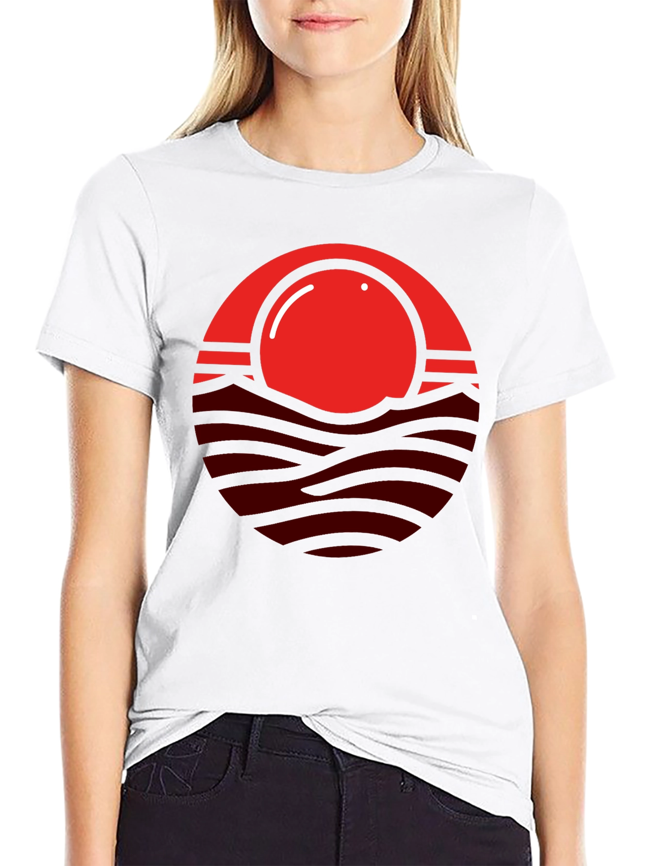 Red Sunset Graphic Print Mens Black T-Shirt