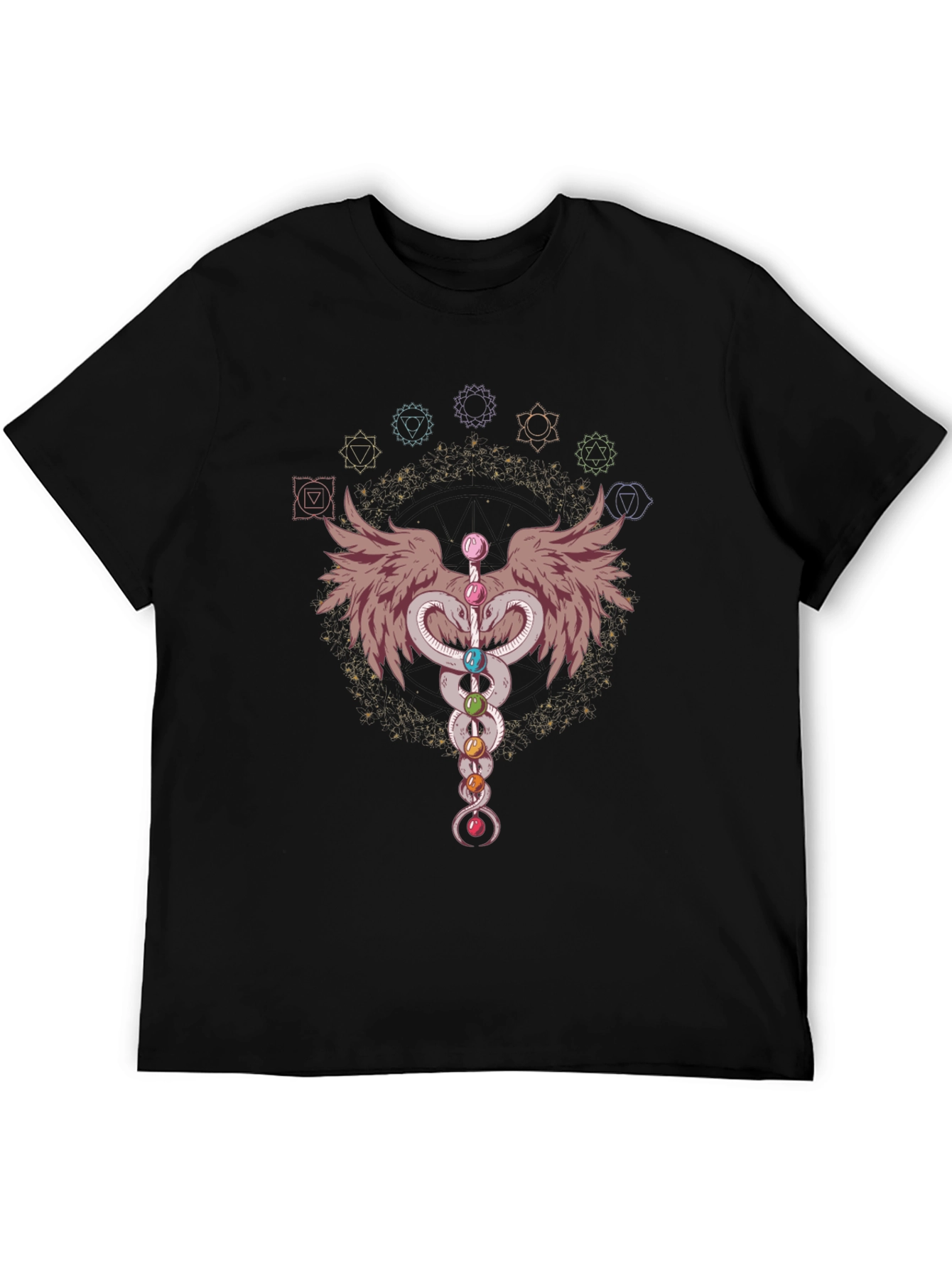 Chakra Snakes & Wings Graphic T-Shirt - Black