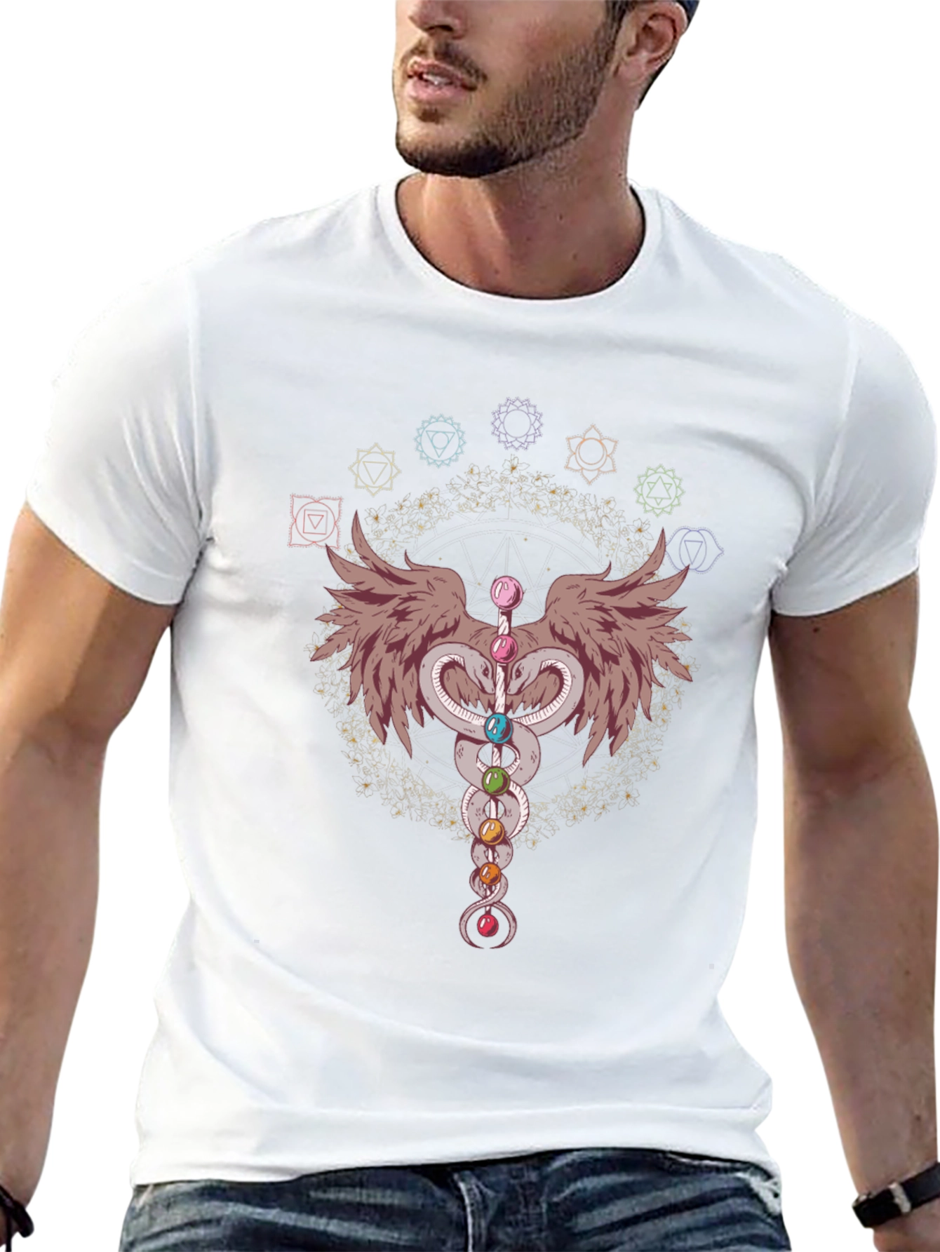 Chakra Snakes & Wings Graphic T-Shirt - Black
