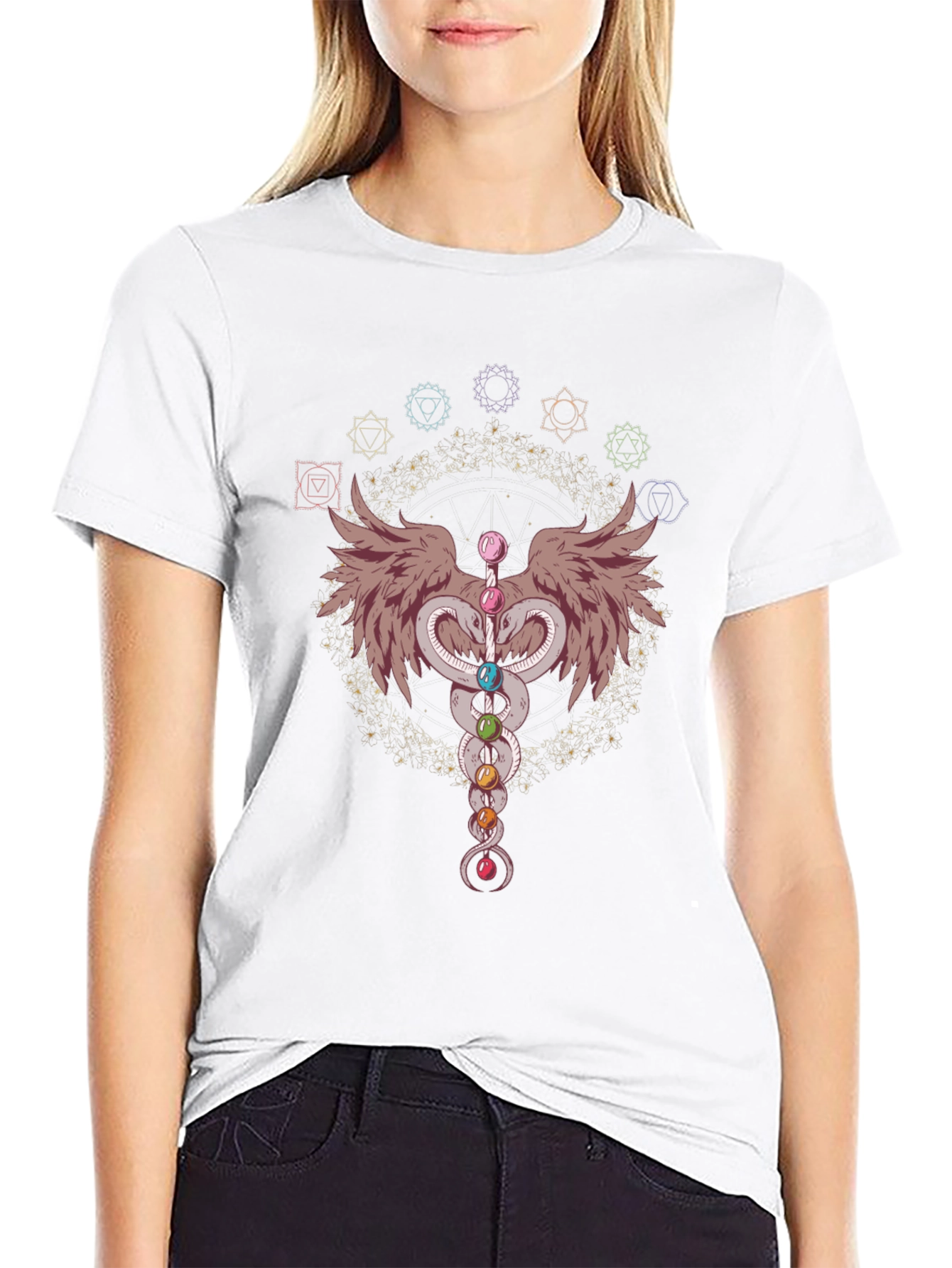 Chakra Snakes & Wings Graphic T-Shirt - Black