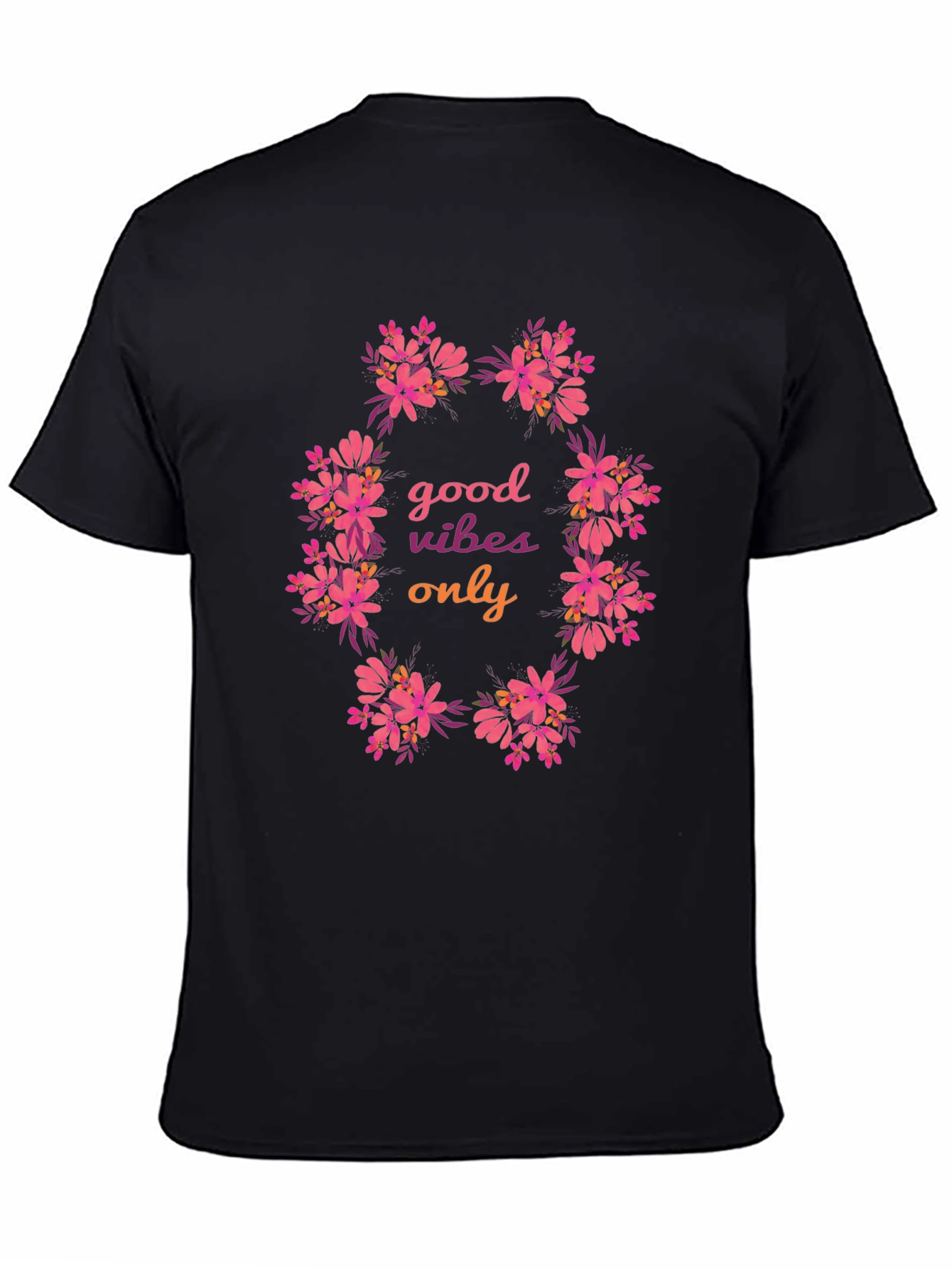 Floral Good Vibes Only Black T-Shirt