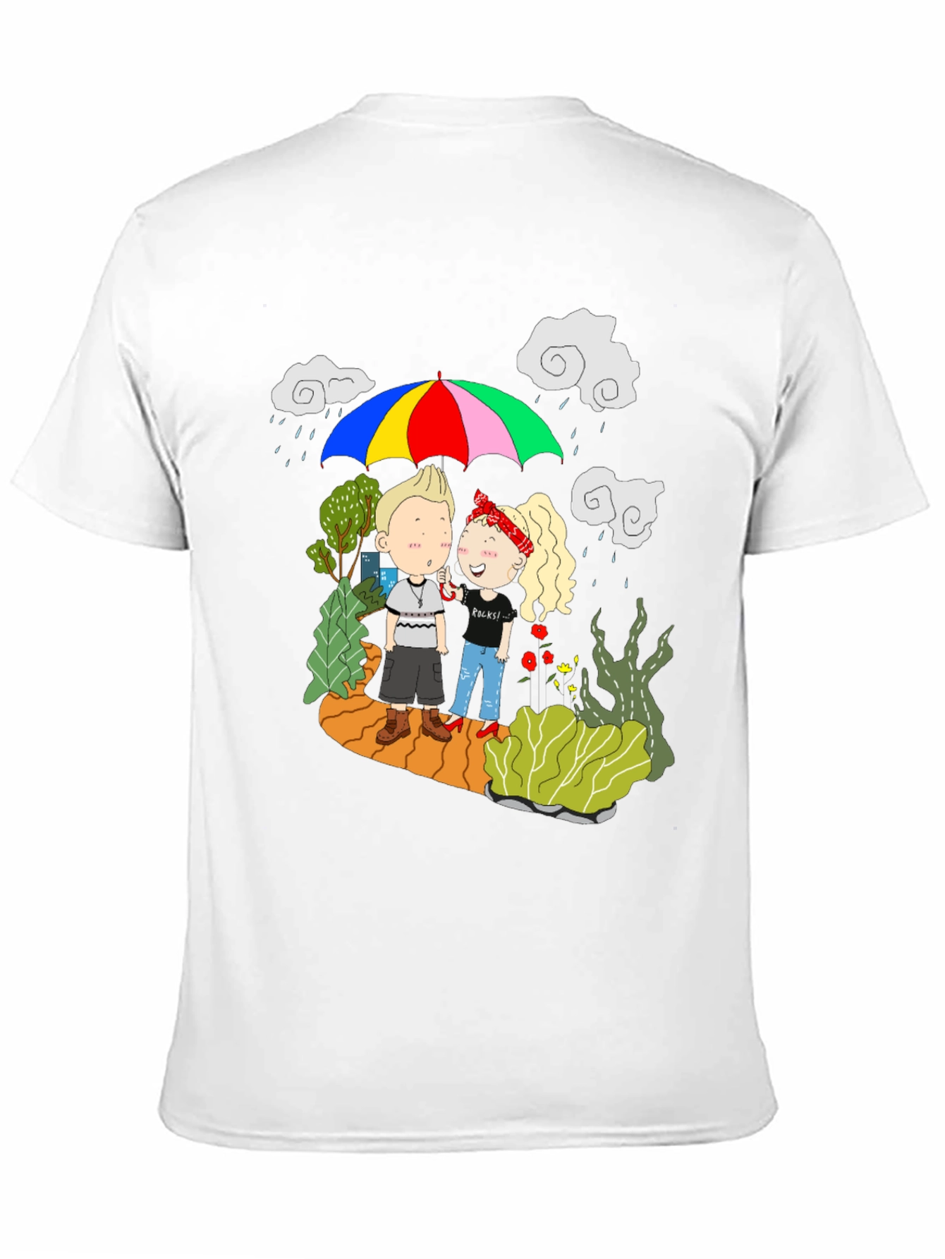 Couple Under Umbrella Black T-Shirt