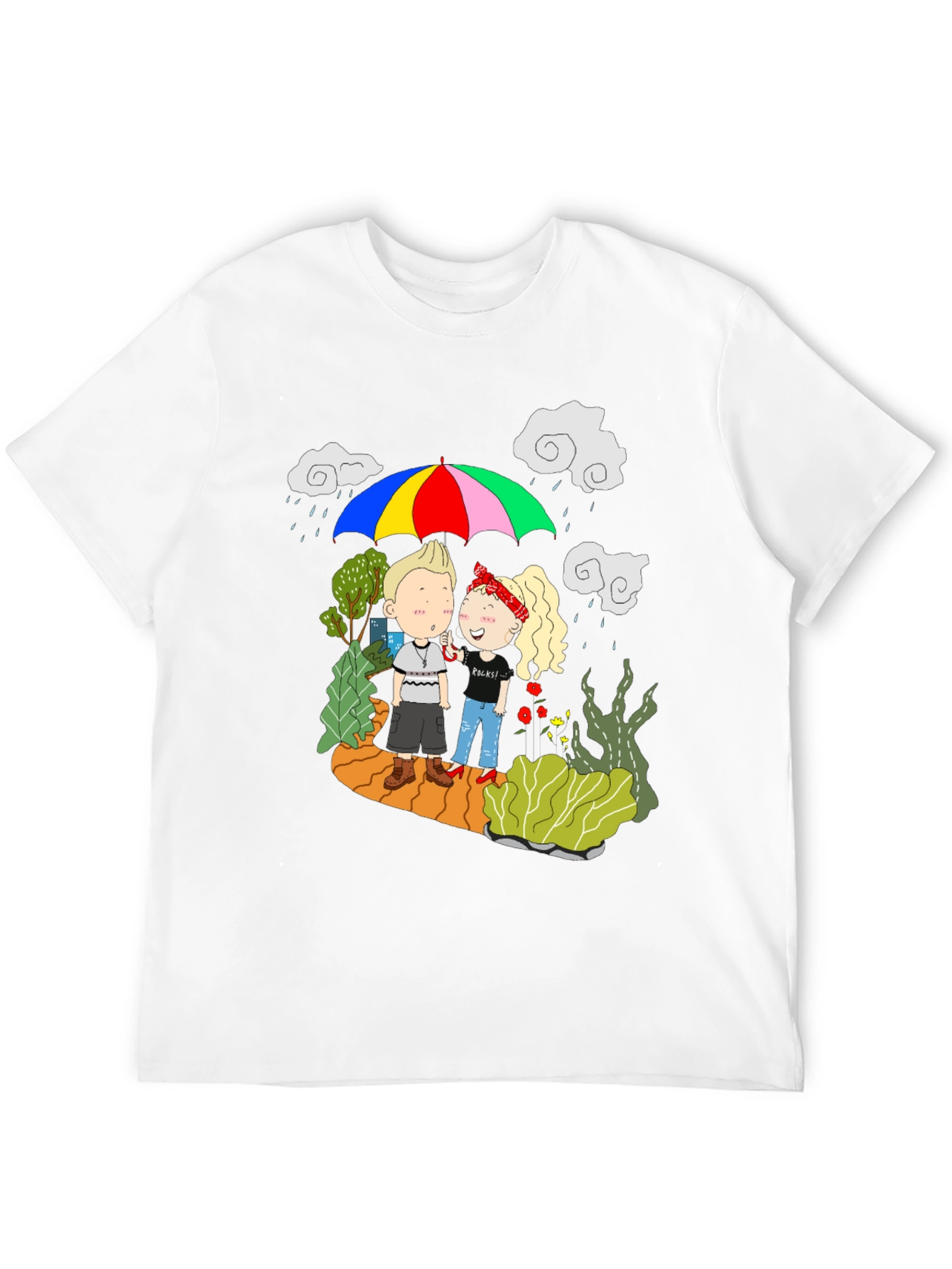 Couple Under Umbrella Black T-Shirt
