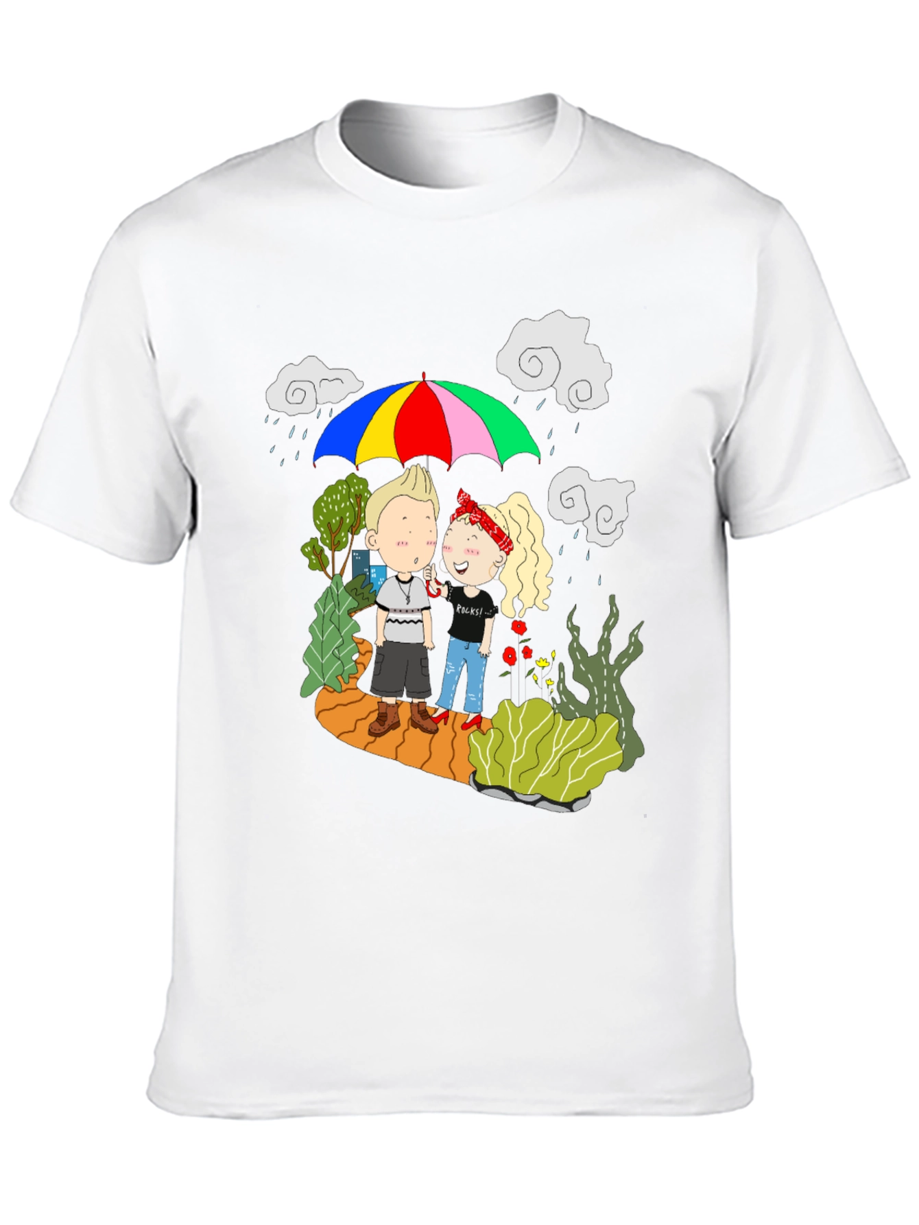 Couple Under Umbrella Black T-Shirt