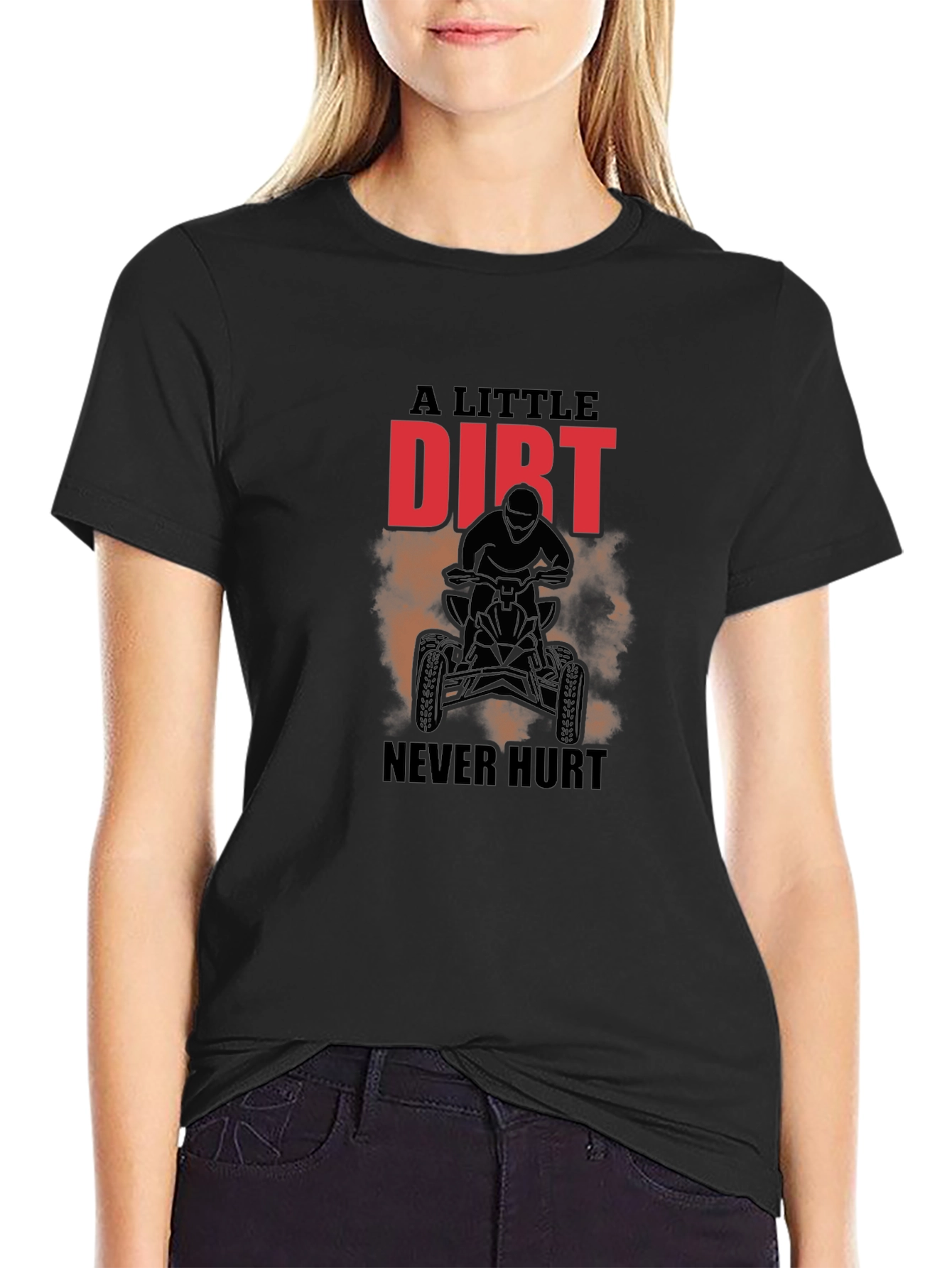 Dirt Never Hurt ATV Rider Black Graphic Tee