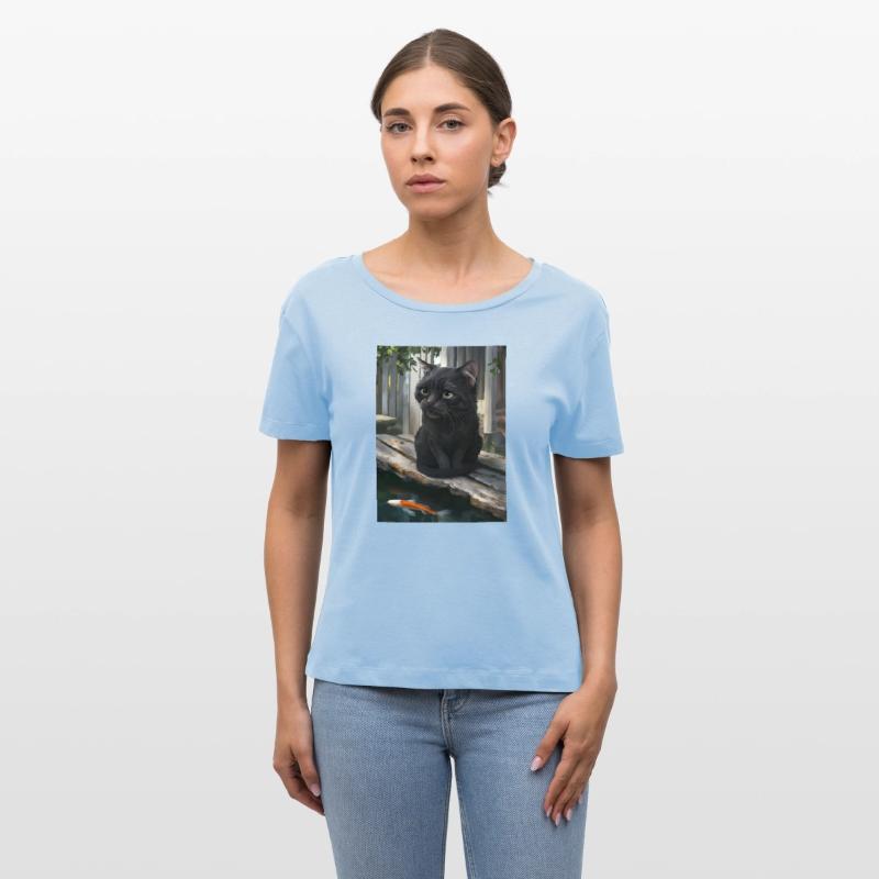 Black Cat by Koi Pond