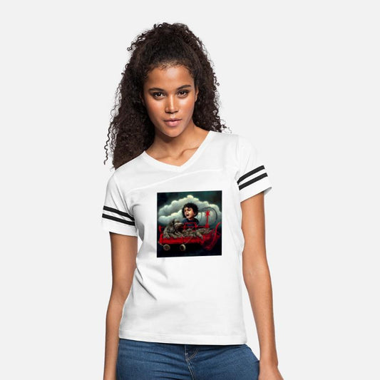 Boy with dark curly hair walking dog while