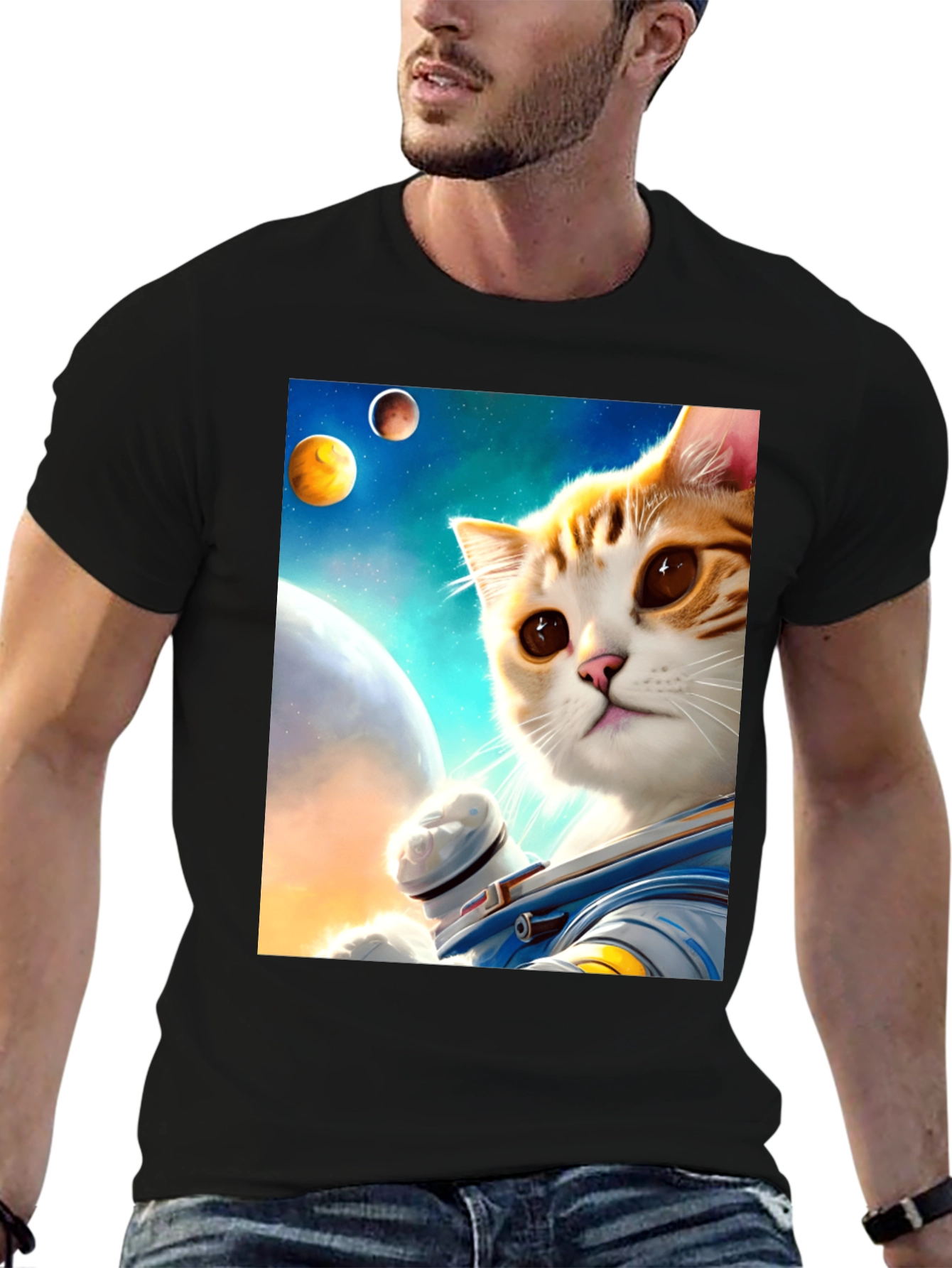 Astronaut Cat Graphic Tee - Space Adventure