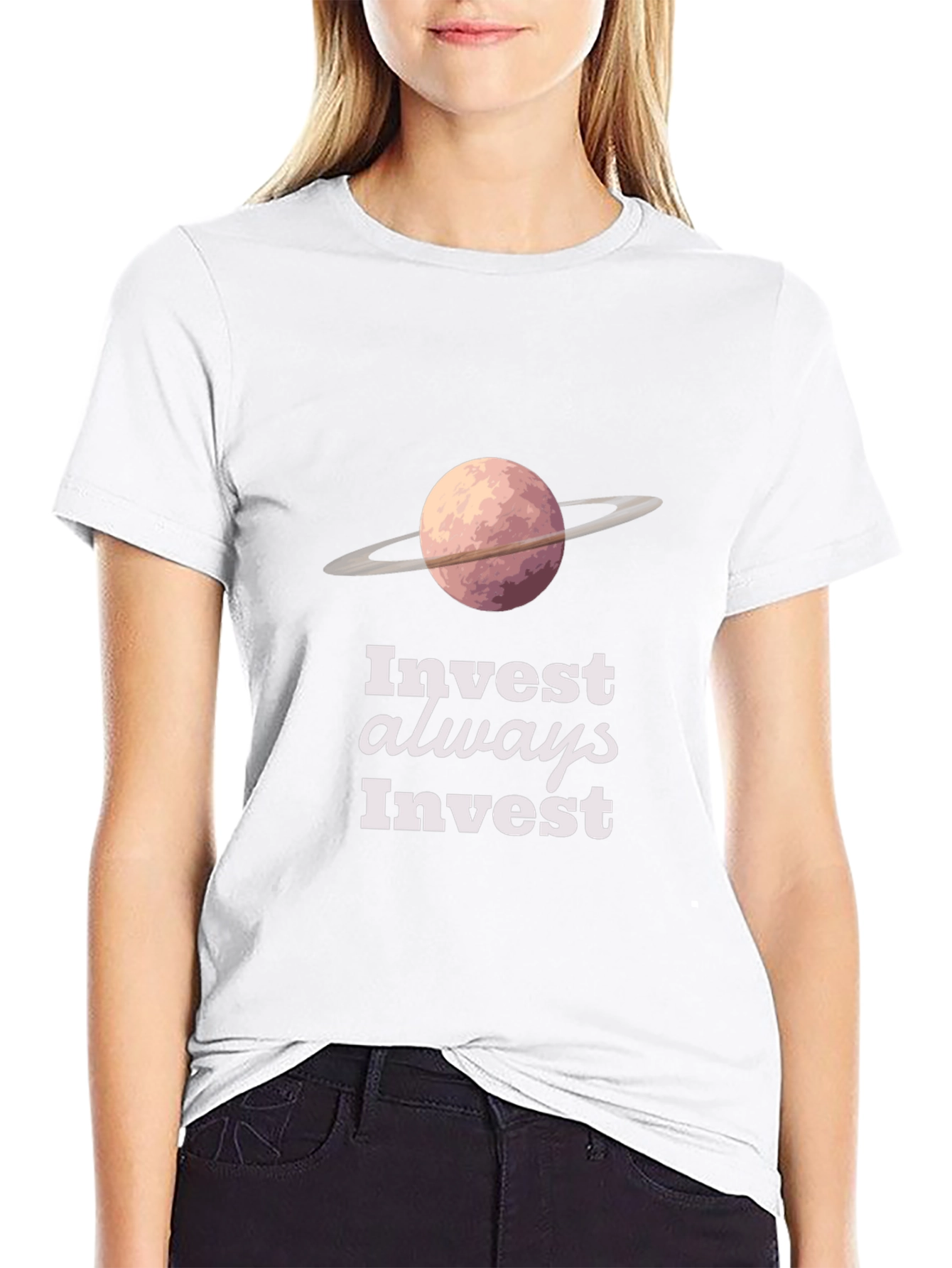 Invest Always T-Shirt - Saturn Design - Black