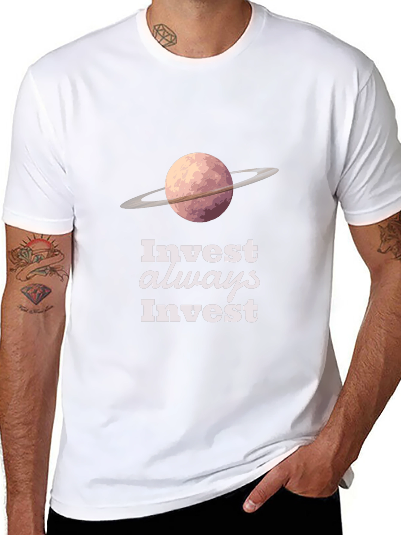 Invest Always T-Shirt - Saturn Design - Black